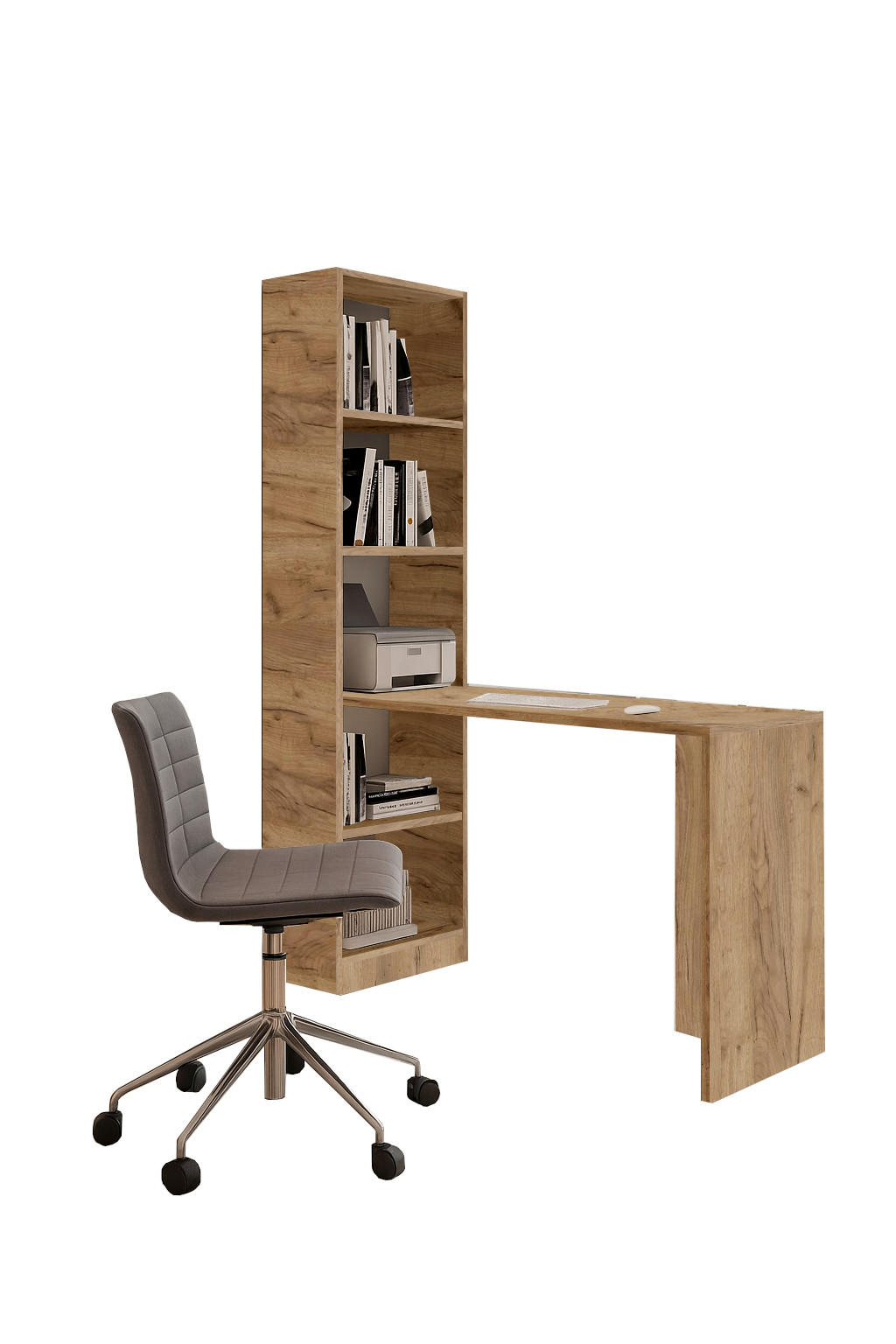 SCHREIBTISCH B-1 mit Regal Eiche Golden Kraft - Honigeiche, Holzwerkstoff (50/125/183cm) - Kier Furniture