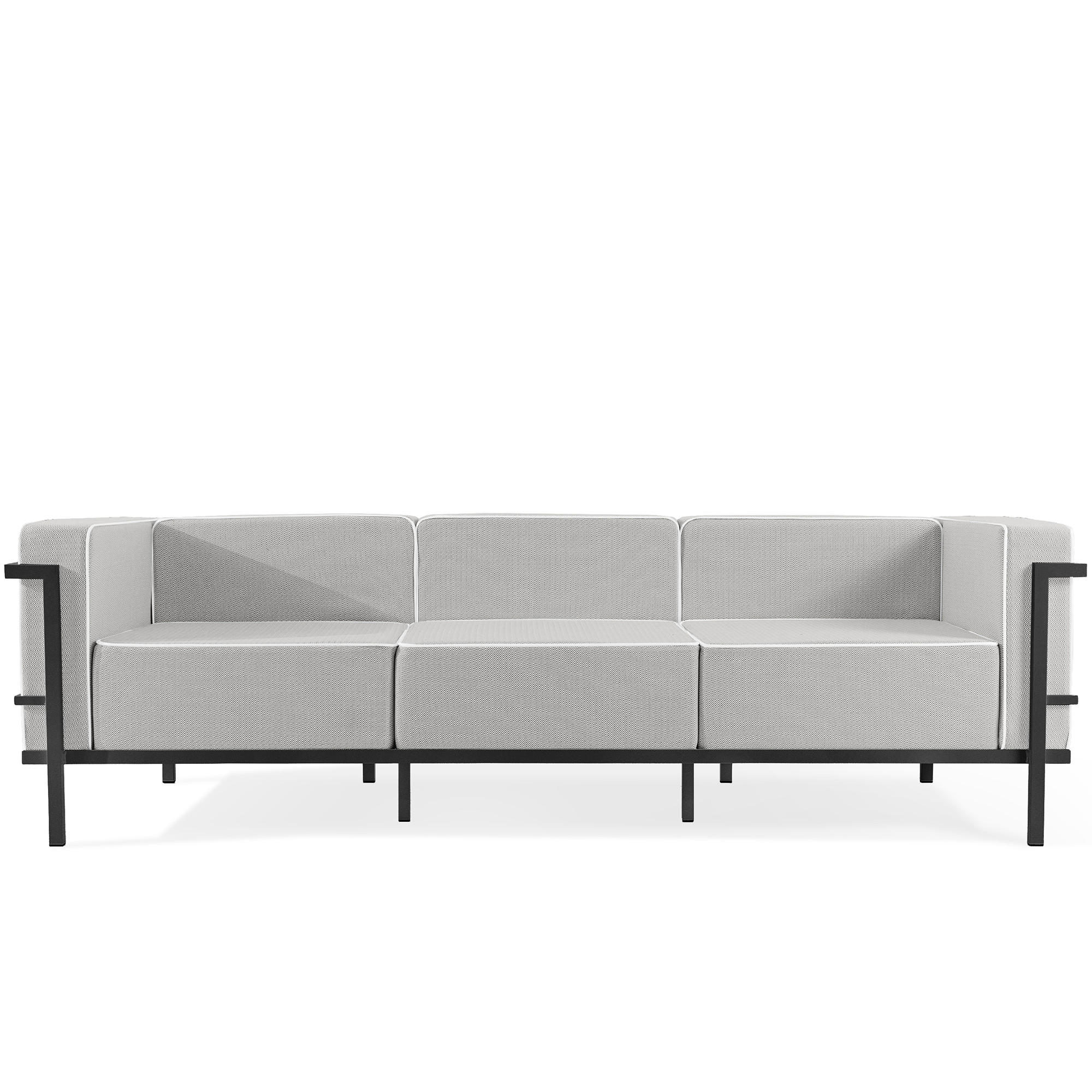 GARTENSOFA TRIGLO 3-Personen, Stahlrahmen, Modern, Dunkelgrau - Dunkelgrau/Weiß, Textil/Metall (229/70/69cm) - KONSIMO®