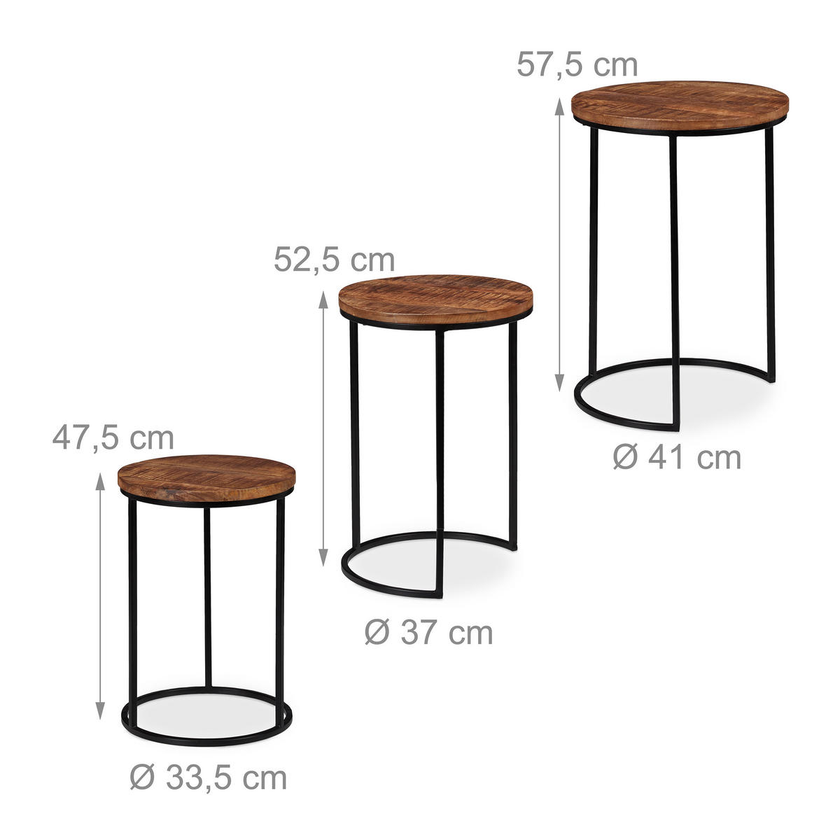 3XSATZTISCH - Braun, Holz/Metall (41/41/57.5cm) - Relaxdays