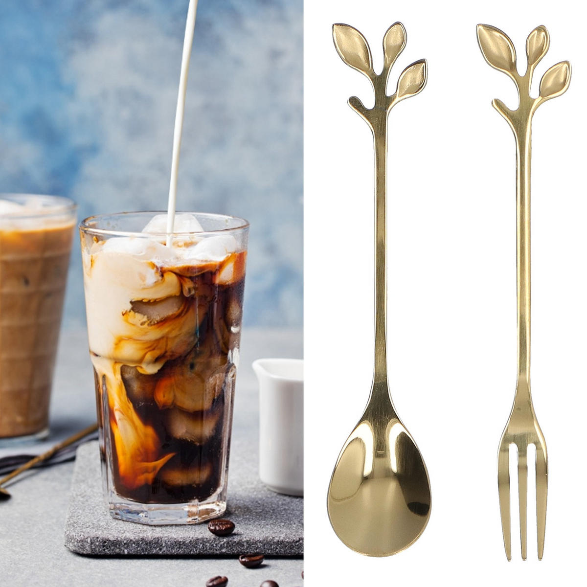 BESTECK-SET 2-teiliges Edelstahl Löffel und Gabel gold - Goldfarben, Metall