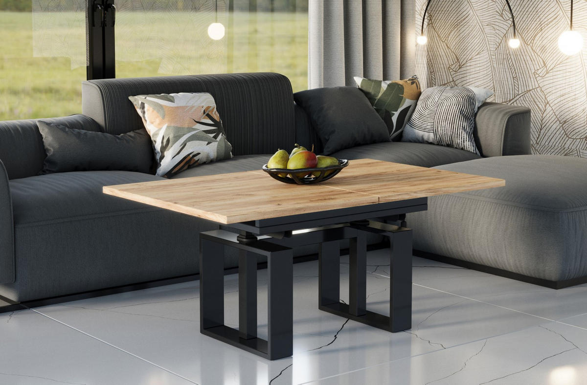 COUCHTISCH Empoli höhenverstellbar, ausziehbar bis 170 cm - Eiche Bianco, Holzwerkstoff (110/65/58cm) - Endo-Moebel