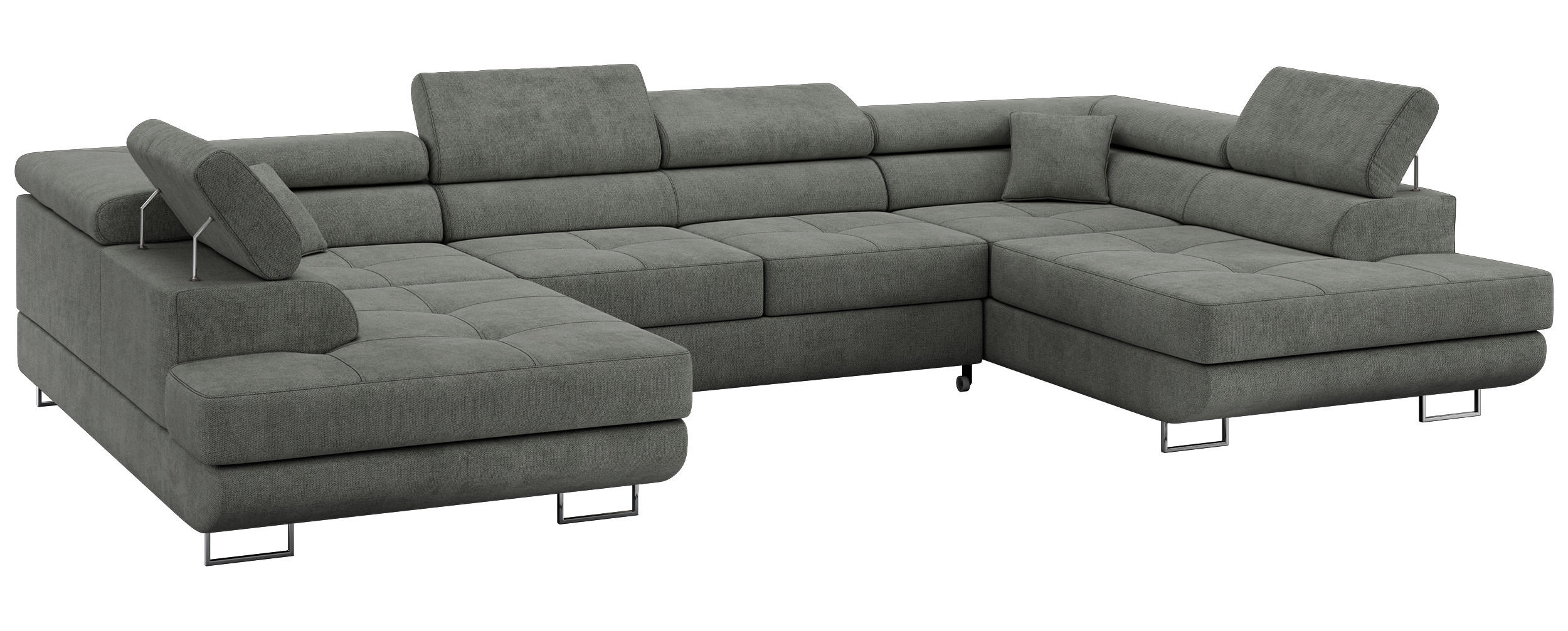 WOHNLANDSCHAFT GUSTAW U Grau Struktur - Silberfarben/Grau, Textil/Metall (340/55/205cm) - MKS