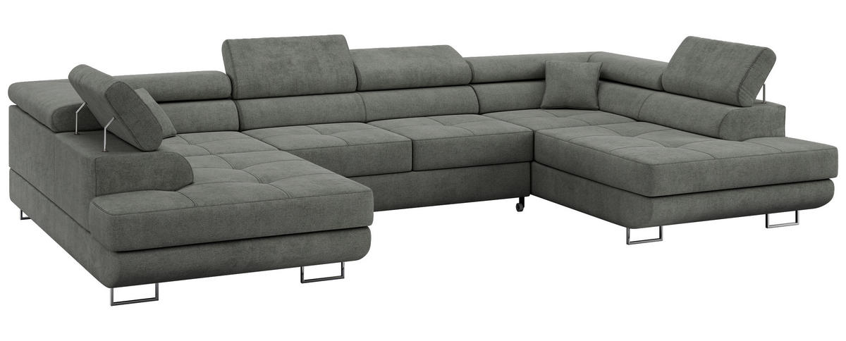 WOHNLANDSCHAFT GUSTAW U Grau Struktur - Silberfarben/Grau, Textil/Metall (340/55/205cm) - MKS