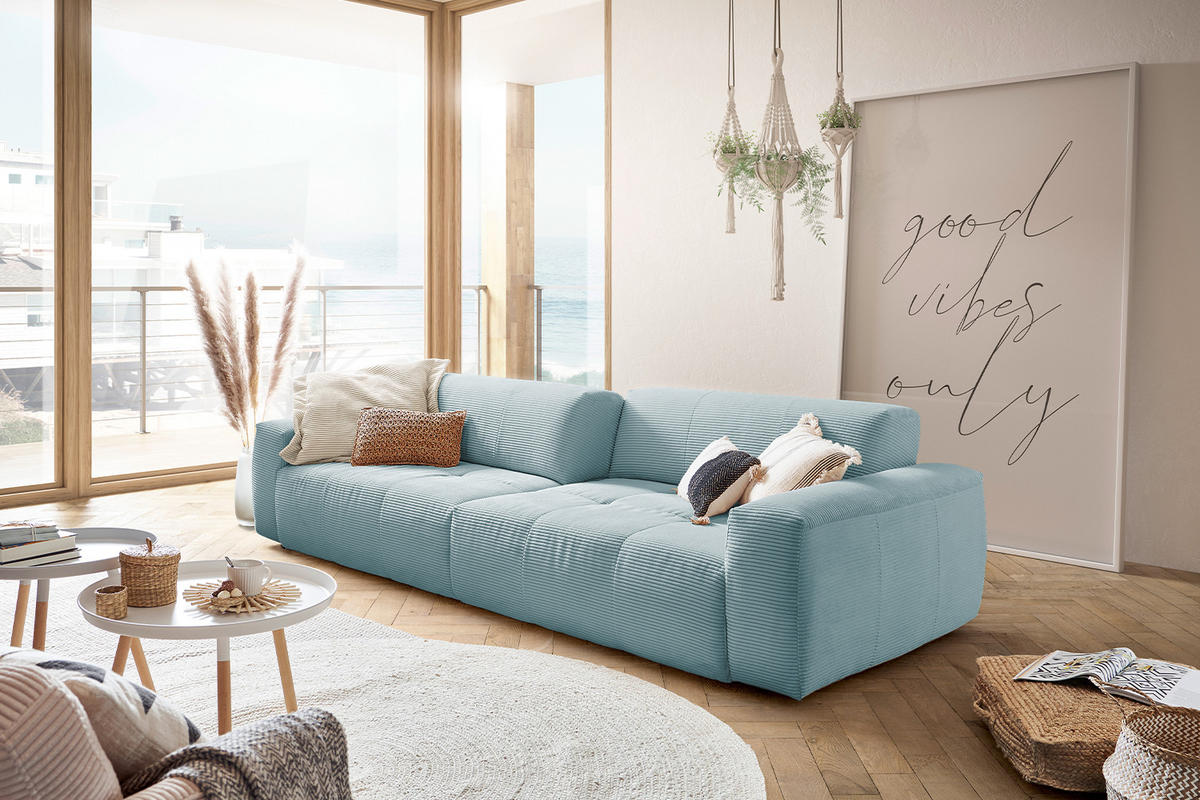 SOFA MIT SITZTIEFENVERSTELLUNG PALACE Blau Cord - Blau, Textil (298/74/120cm) - KAWOLA
