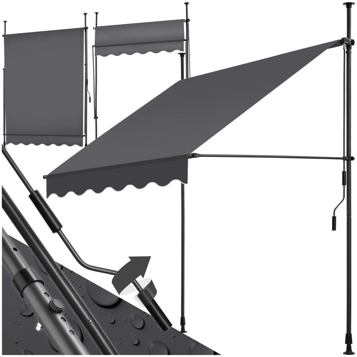 KLEMMMARKISE ,einfache Montage,schwarz/grau - Schwarz/Grau, Kunststoff (150/304/180cm) - tectake