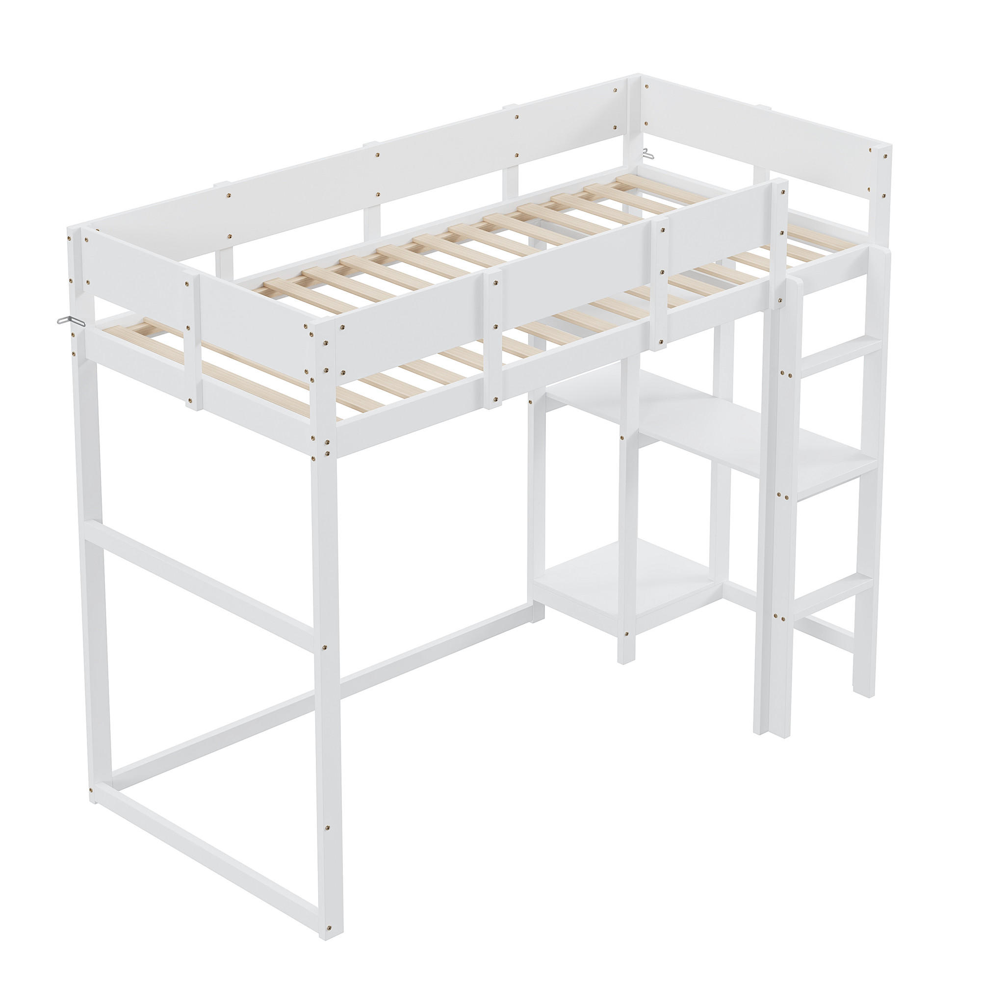 STILVORA PATROVÁ POSTEL 90/200 cm, bílá, s policí a ochrannými zábranami, moderní design