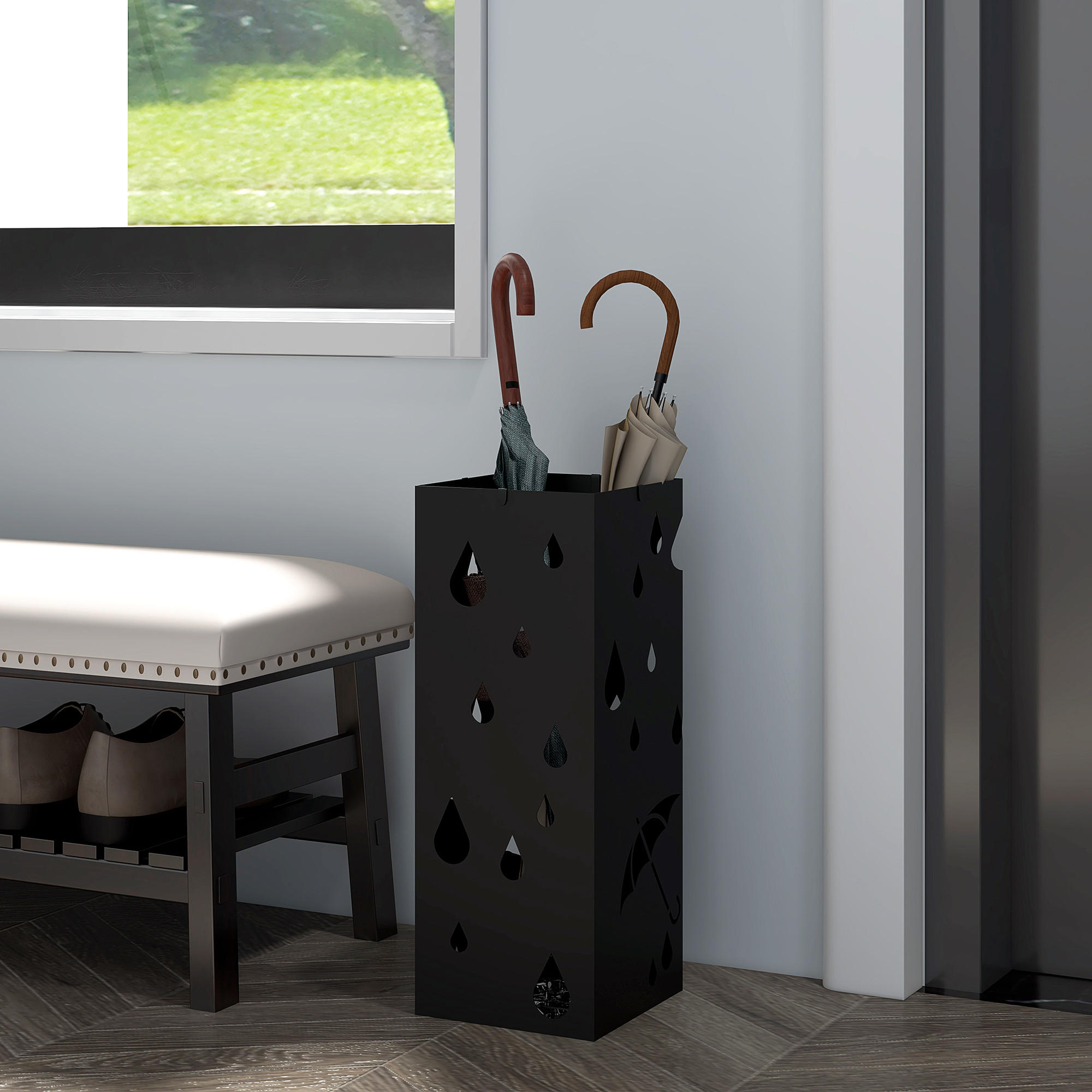REGENSCHIRMSTÄNDER mit 4 Haken, Stahl 15,5 x 15,5 x 40 cm Schwarz - Schwarz, Metall (15.5/40/15.5cm) - HOMCOM