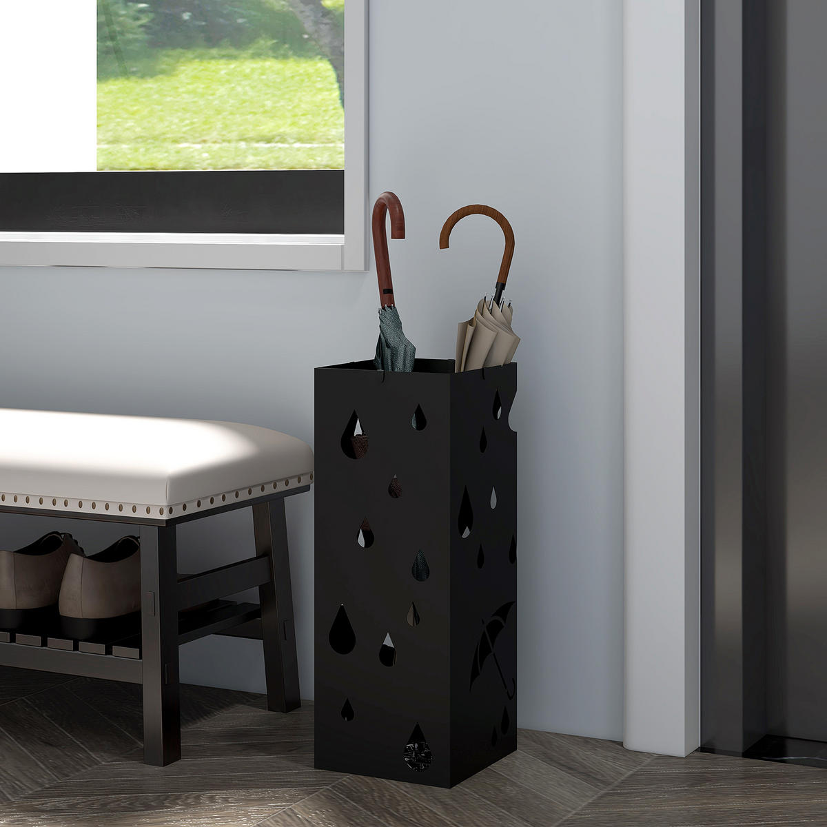 REGENSCHIRMSTÄNDER mit 4 Haken, Stahl 15,5 x 15,5 x 40 cm Schwarz - Schwarz, Metall (15.5/40/15.5cm) - HOMCOM