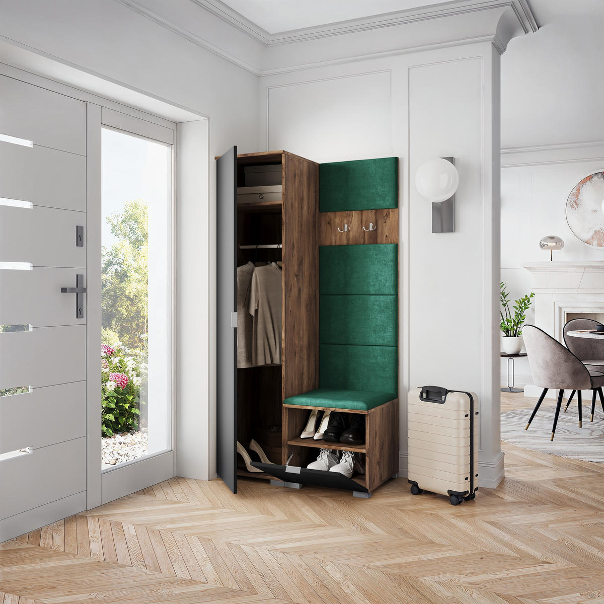 GARDEROBENSCHRANK LORI 95/181/51 cm Modern Garderobe-Set Eiche Lefkas - Eichefarben/Schwarz, Holzwerkstoff (95/181/51cm) - MASSENO