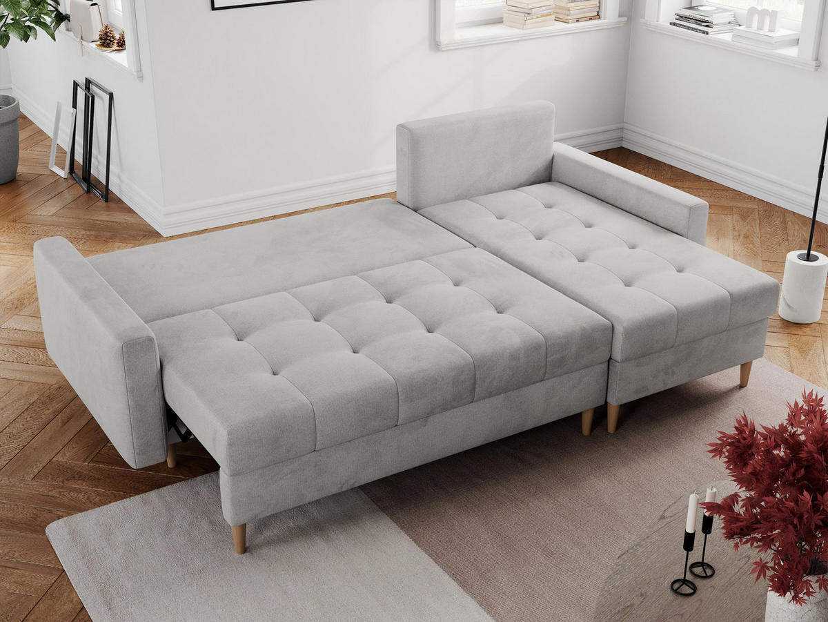 ECKSOFA Colin Velvet Hellgrau - Hellgrau/Braun, Holz/Textil (220/140cm) - MKS