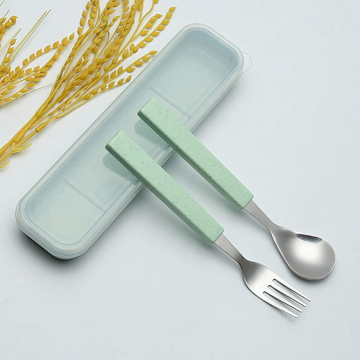 KINDER Besteck Set 2-teilig mit Reisekoffer Grün - Grün, Metall