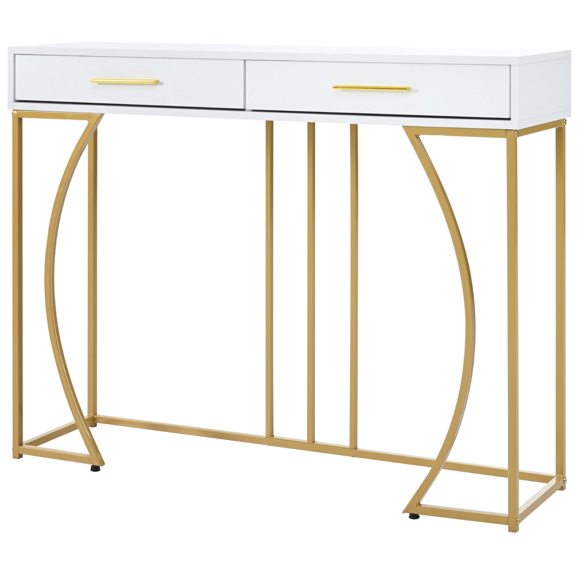 OKWISH KONZOLOVÝ stolek 110/32/85 cm bílý z MDF a kovu se zásuvkou a nastavitelnými nohami
