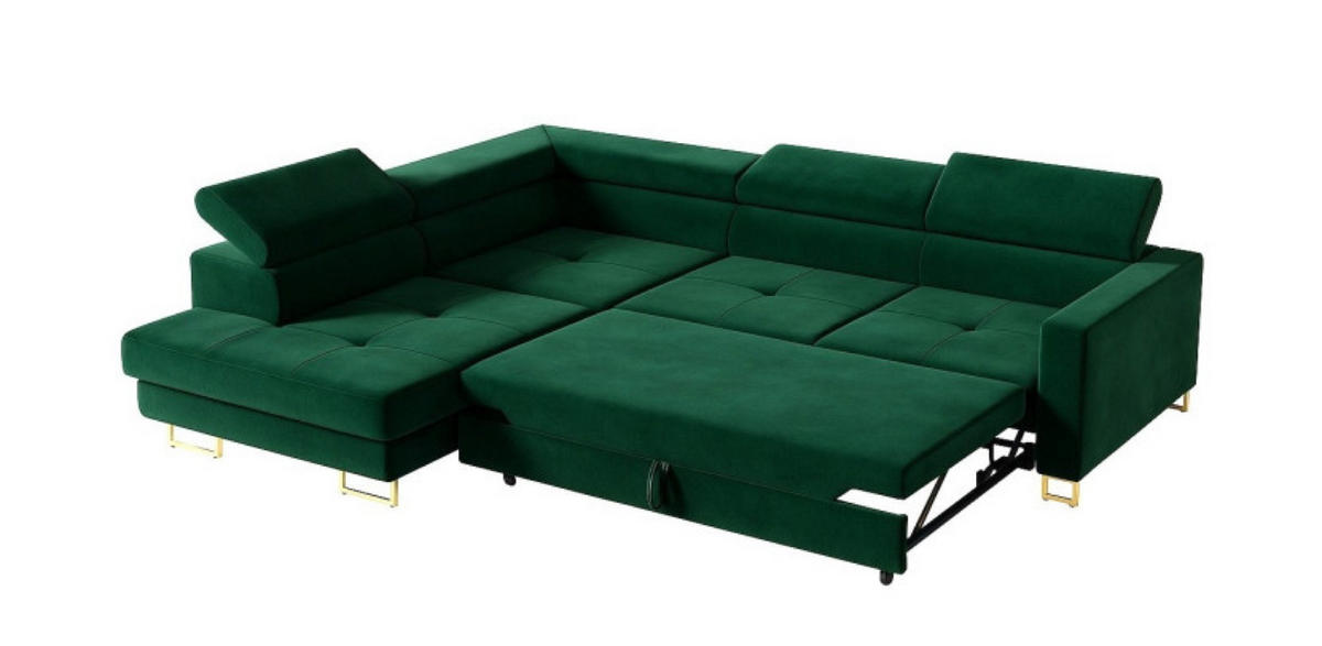 ECKSOFA Gold MERY Mit Verstellbaren Kopfstützen Links Ausziehbar - Grün, Textil (250/200cm) - Sepro Meble