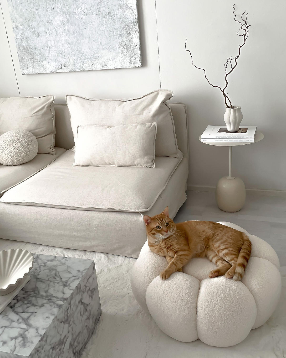 POUF Weiß Beaufort - Creme, Textil (60/27/60cm) - Beliani