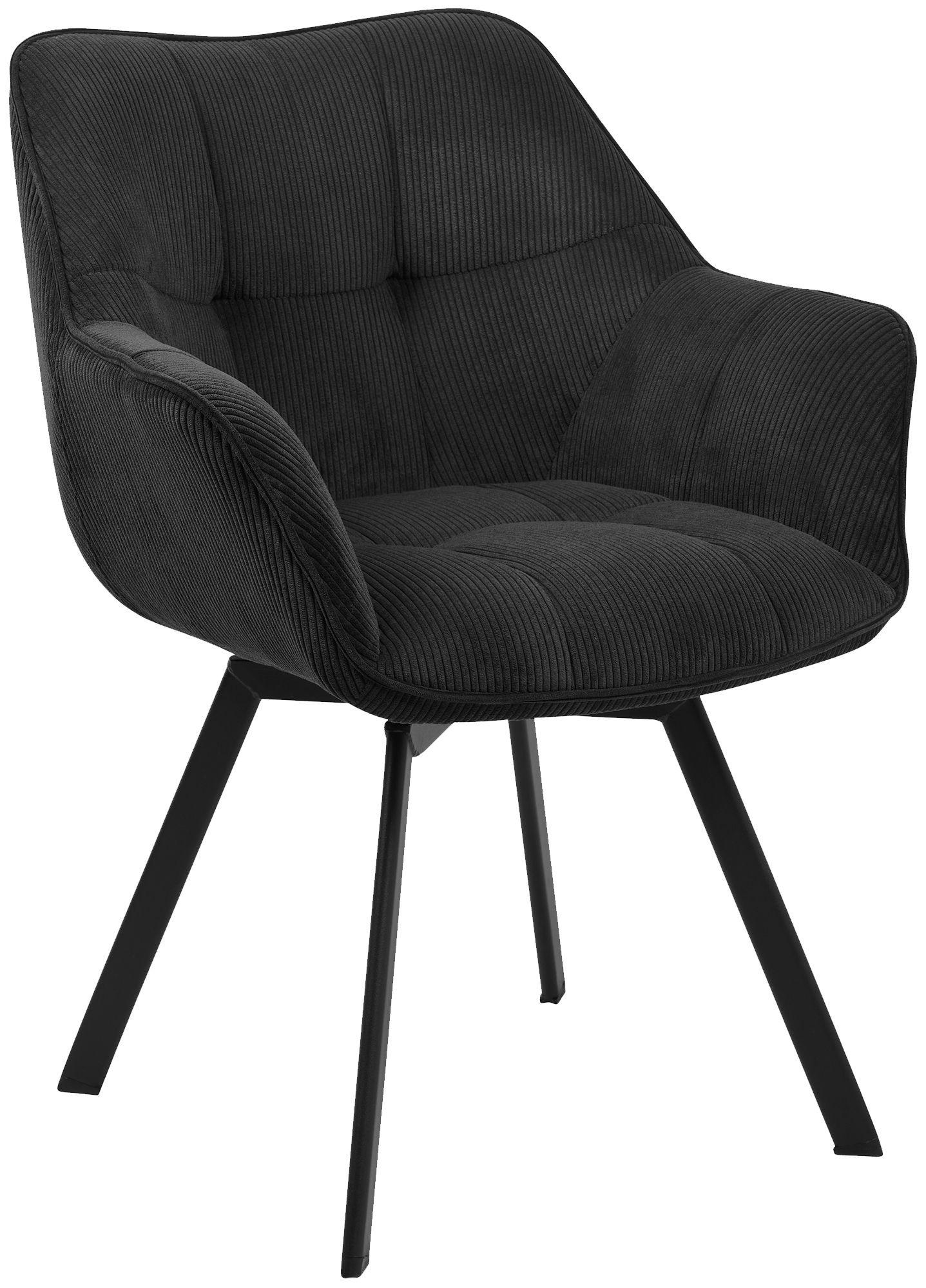 ARMLEHNENSTUHL Cord Schwarz - Schwarz, Textil/Metall (60/81/59cm) - CLP