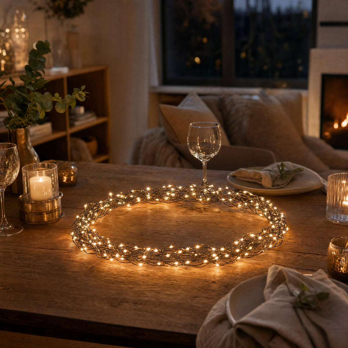 XXL-LED-LICHTKRANZ - 1000 Micro LEDs warmweiß mit Timerfunktion und IP44 für Innen- und Außenbereich, 50 cm - Schwarz, Metall (50/5/50cm) - Northpoint