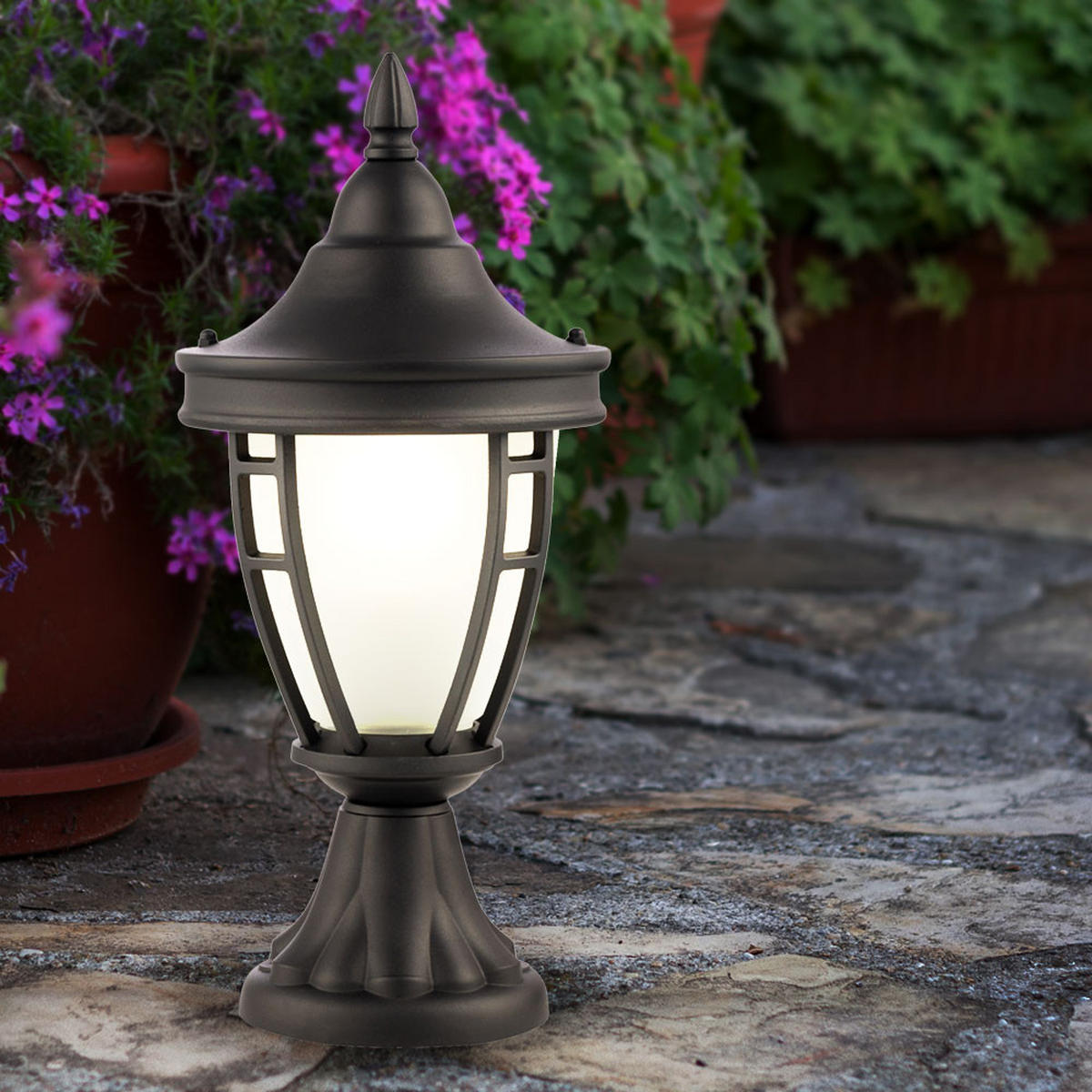 STEHLAMPE Metall Schwarz Wetterfest - Schwarz, Glas (18.2/18.2/40.5cm)