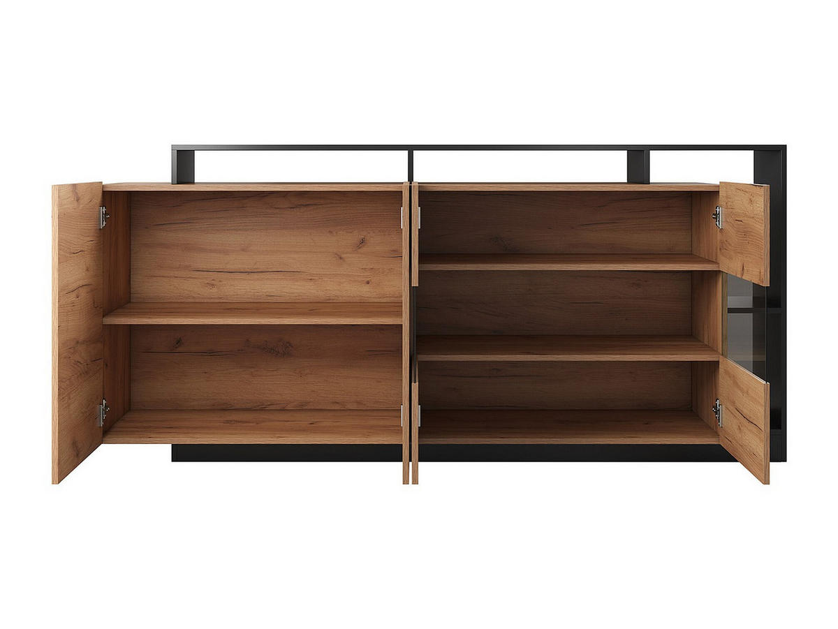 SIDEBOARD mit 4 Türen & 4 Ablagefächern - Mit LED-Beleuchtung - Holzfarben hell & Anthrazit - IDESIA - Anthrazit, Holz (200/92.8/43.6cm) - Vente-Unique