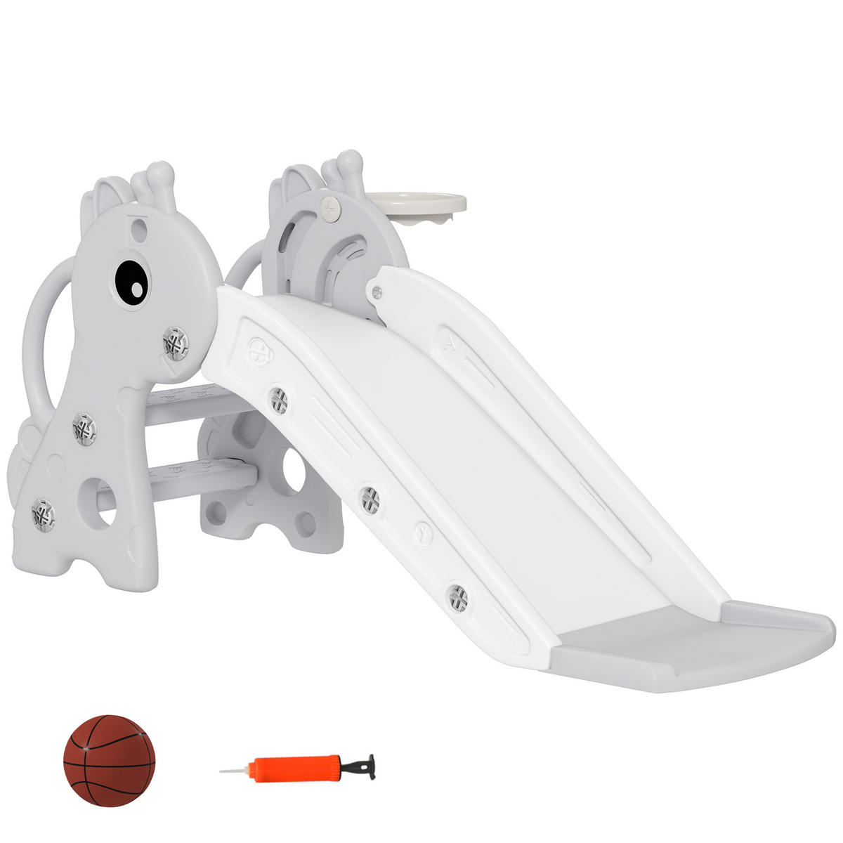 KINDERRUTSCHE DE-17981 3-in-1 mit Basketballkorb & Kletterelement Grau - Grau, Kunststoff (51.5/52/106cm) - ComfortXL