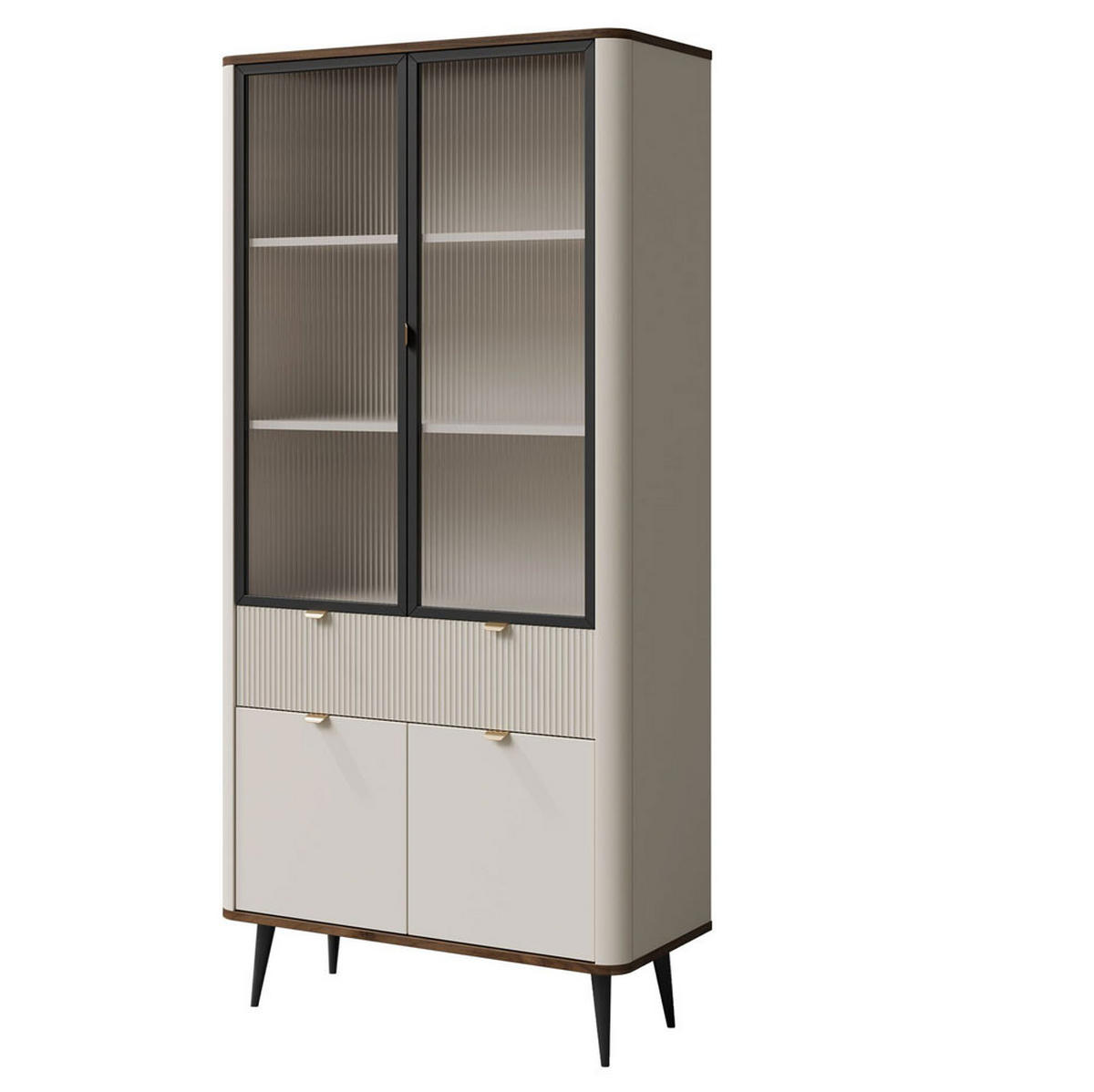 VITRINE Marly Kaschmir / Walnuss 90 / 40 / 191cm - Kaschmir/Creme, Holz/Holzwerkstoff (90/191/40cm) - Feldmann-Wohnen