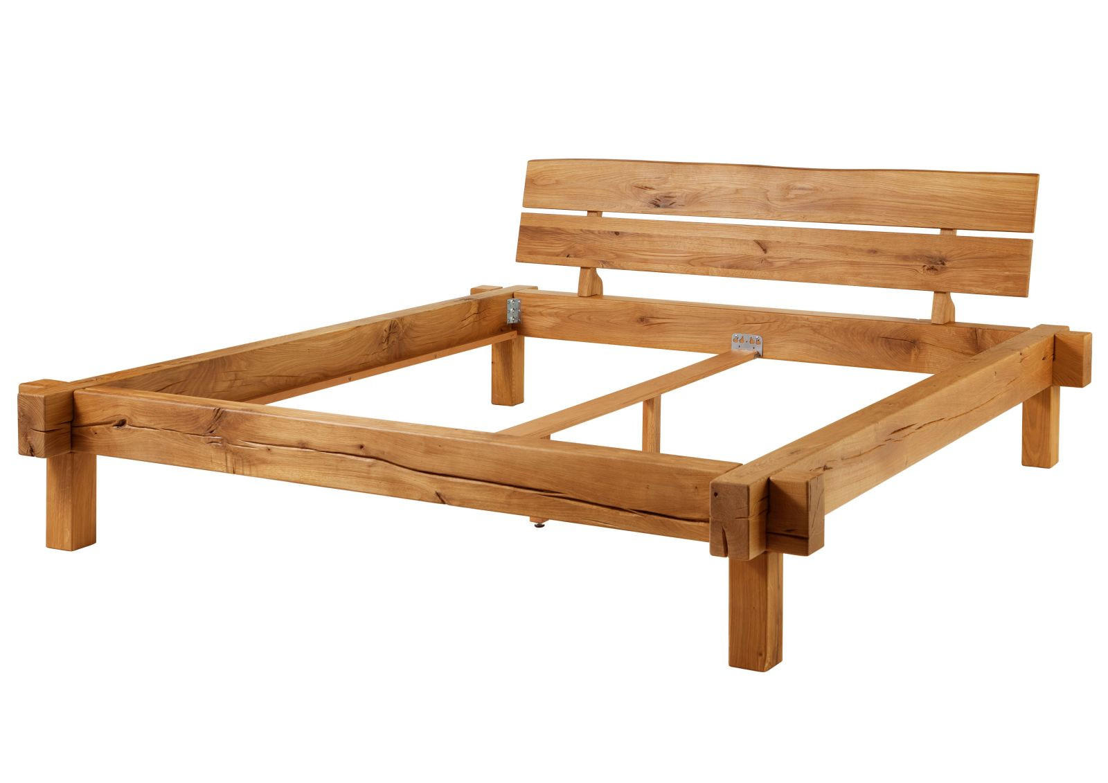 BETT Massivholz Wildeiche 180 x 200 x 85 natur BALKENMÖBEL #712 - Braun, Holz (180/200cm) - Massivmoebel24