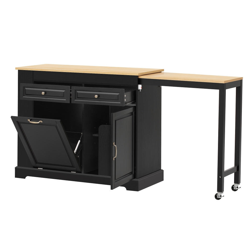 KÜCHENINSEL AUF ROLLEN AUSZIEHBARE ARBEITSPLATTE Schwarz Essbereich 112-180/45/92 cm - Schwarz, Kunststoff (45/92/116cm) - Rolipo