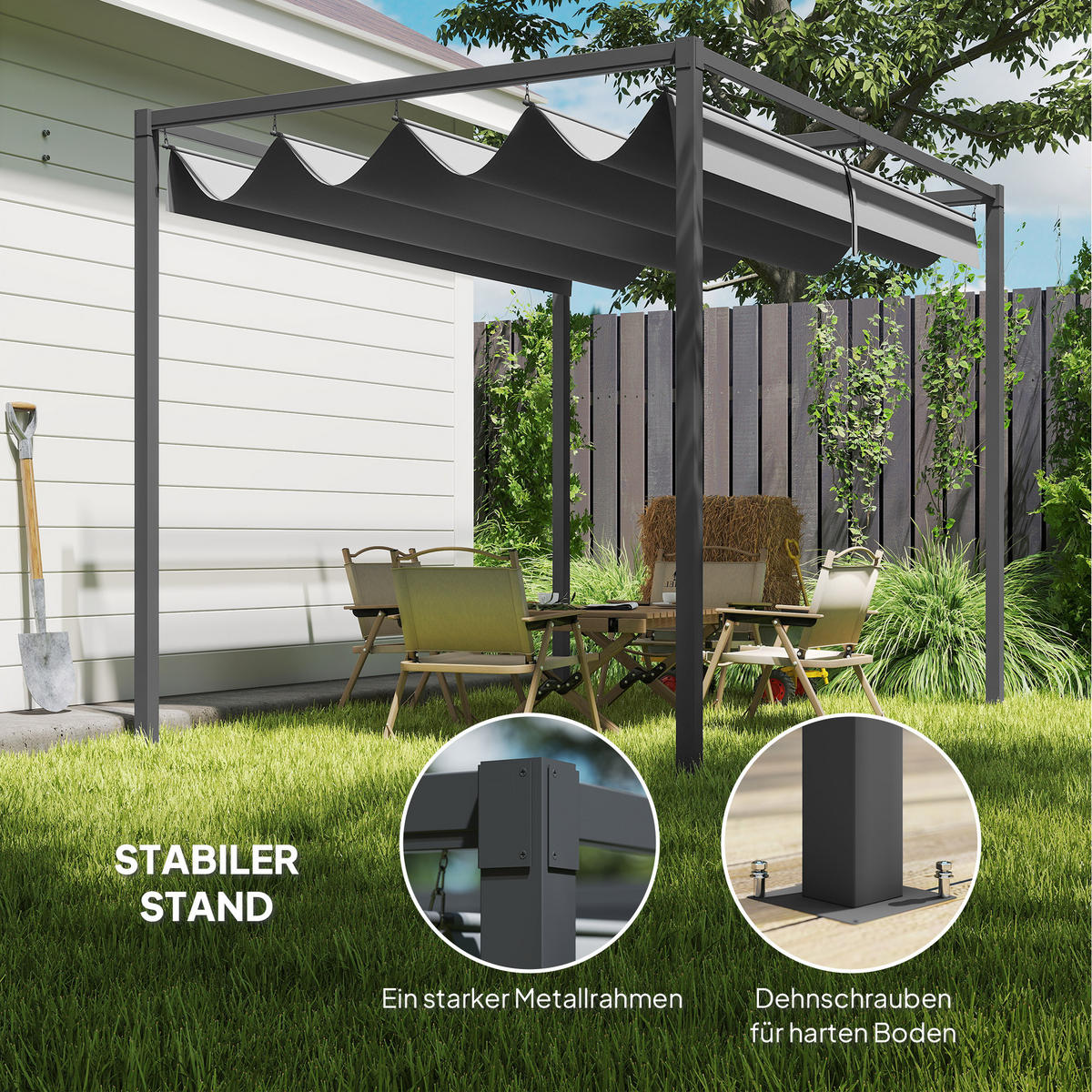 PERGOLA ca. 3 x 2 m als freistehender Gartenpavillon mit verstellbarem Dach und UV-Schutz, Terrassenüberdachung aus Metall, Grau - Grau, Metall (298/221/213cm)