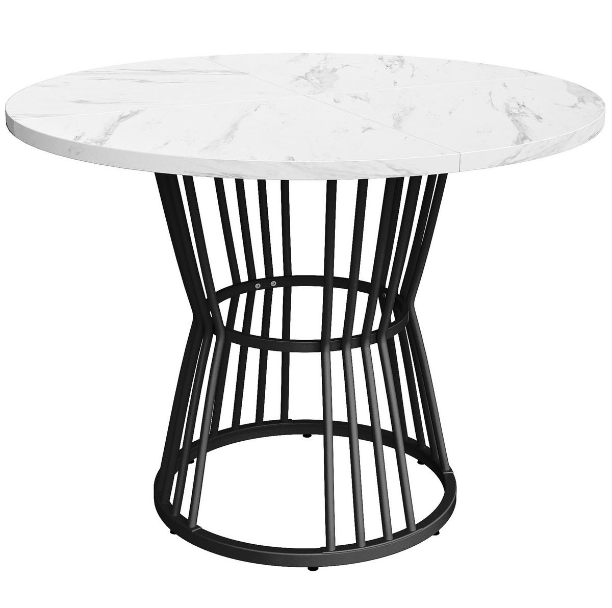 ESSTISCH 100x100x75 cm in Weiß und Schwarz aus MDF mit Marmormuster auf schwarzem Metallgestell - Schwarz, Holzwerkstoff (100/100/75cm) - Modfu