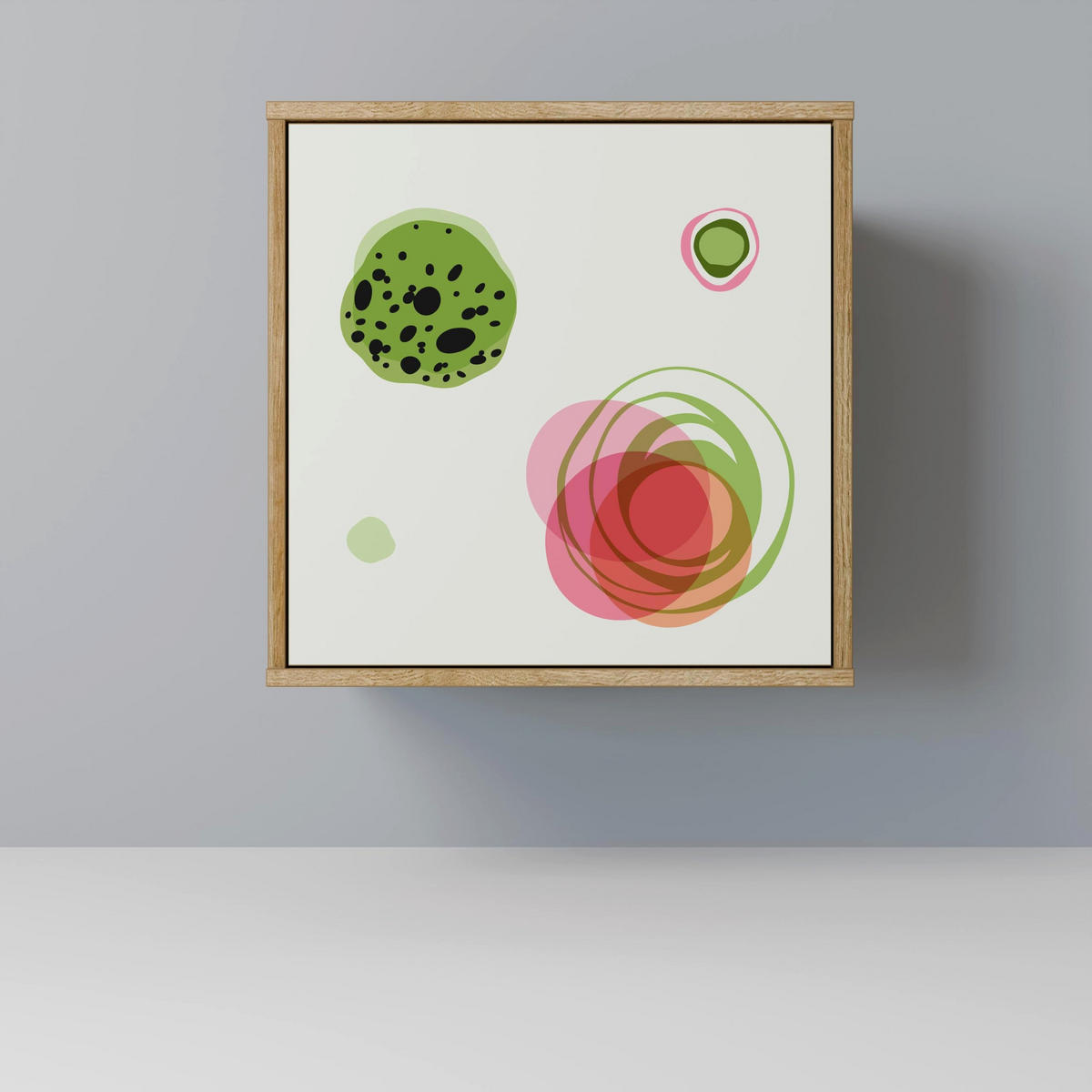 SIDEBOARD COLORFUL COSMOS, Eichefarben, 57,5x42x72,5 cm, Schwarze Metallfüße - Eichefarben/Multicolor, Holzwerkstoff/Metall (57.5/72.5/42cm) - SpaceRebels