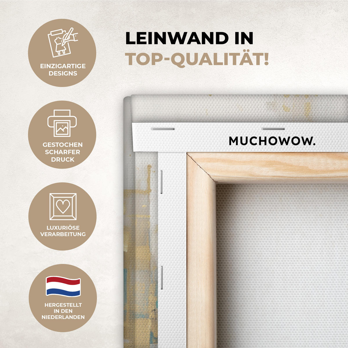 LEINWANDBILD Abstrakt - Blöcke - Gold - Skyline Wohnzimmer Groß 120x80 cm - Beige, Textil (120/80cm) - MuchoWow