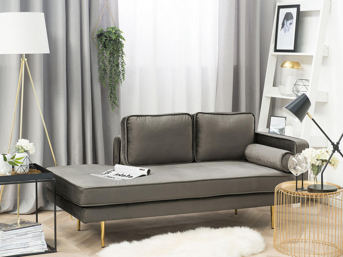 CHAISELONGUE Samtstoff taupe rechtsseitig Miramas - Goldfarben/Grau, Textil (171/63/79cm) - Beliani