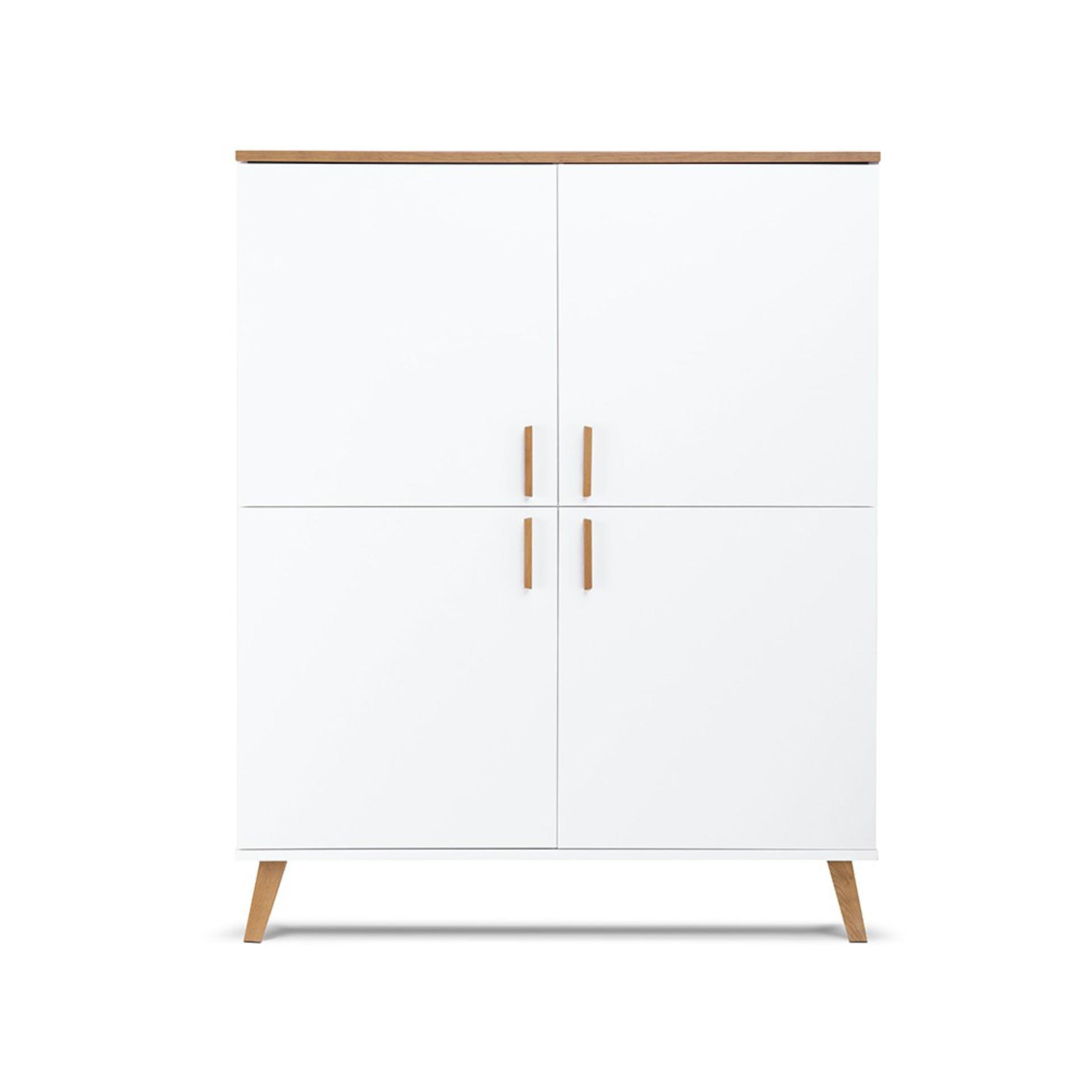 TÜRKOMMODE FRISK 6 Einlegeböden und 4 Türen, weiß - Eichefarben/Weiß, Eichenholz/Holzwerkstoff (107/134/40cm) - KONSIMO®