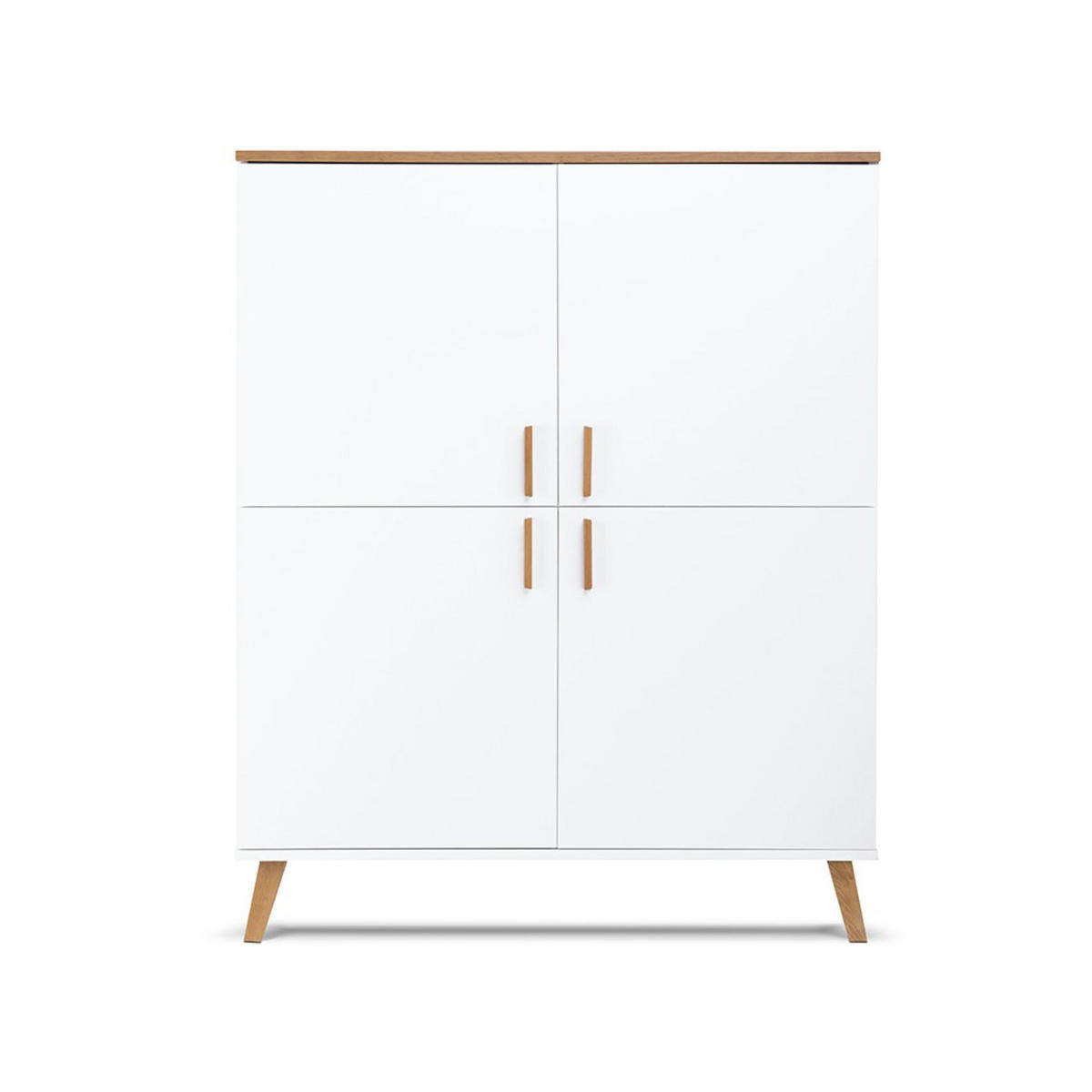TÜRKOMMODE FRISK 6 Einlegeböden und 4 Türen, weiß - Eichefarben/Weiß, Eichenholz/Holzwerkstoff (107/134/40cm) - KONSIMO®