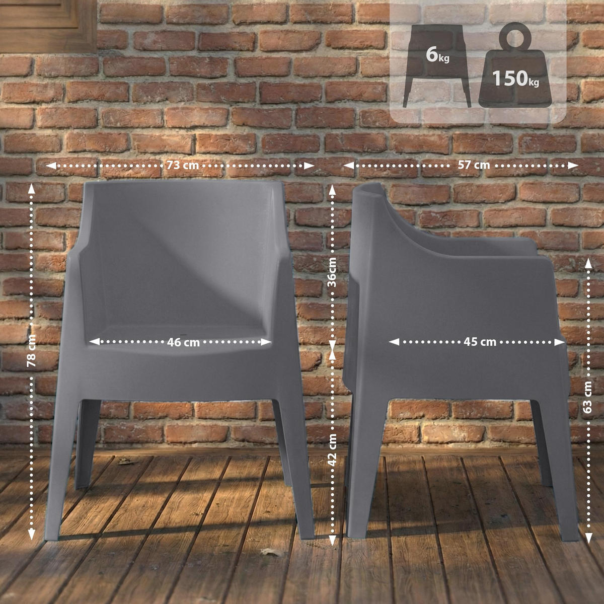 GARTENSTUHL 4er Set Kunststoff Dunkelgrau - Dunkelgrau, Kunststoff (73/78/57cm) - CLP