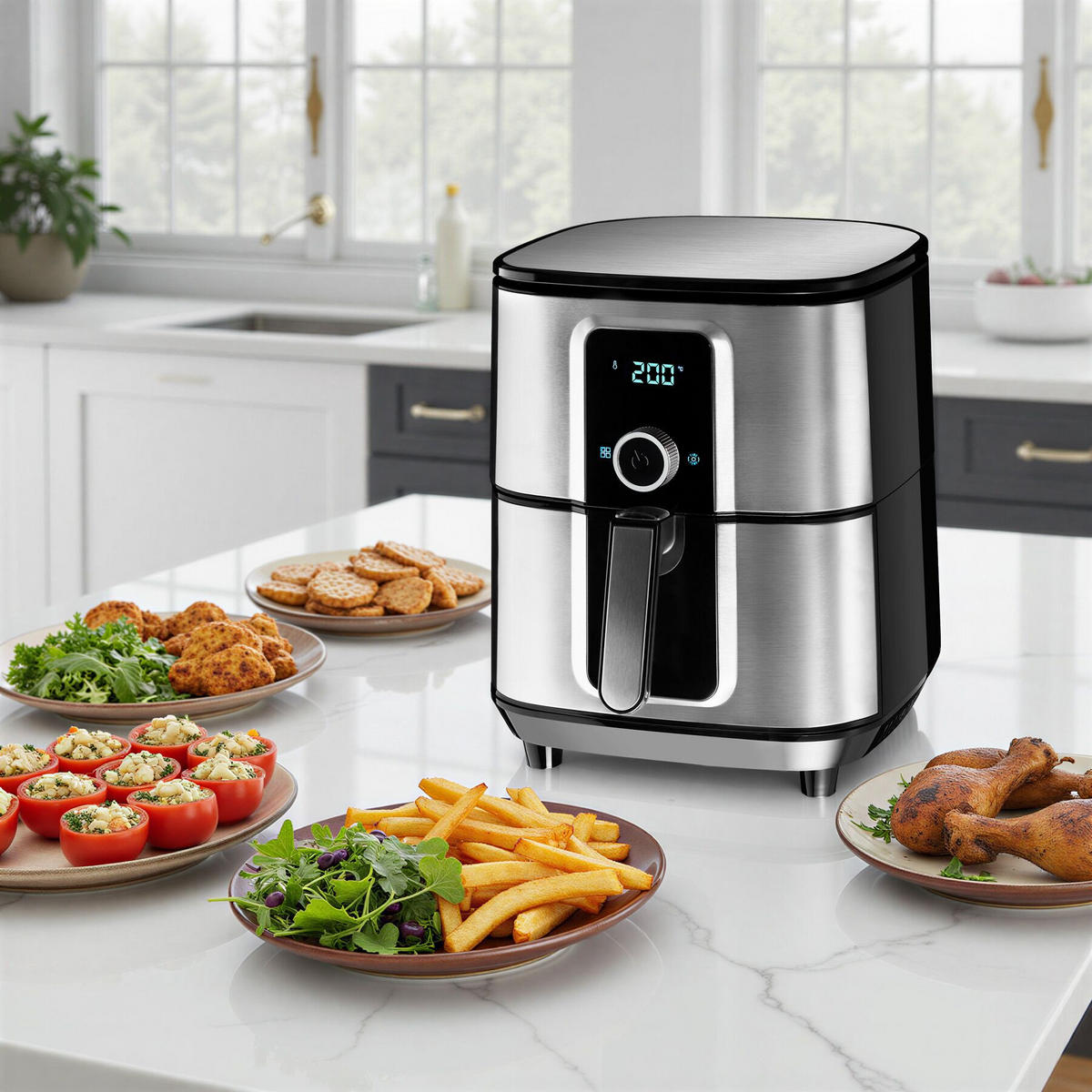 HEISSLUFTFRITTEUSE Ben, inklusive Rezeptheft, silber - Silberfarben, Textil (42.5/37/31cm) - tectake