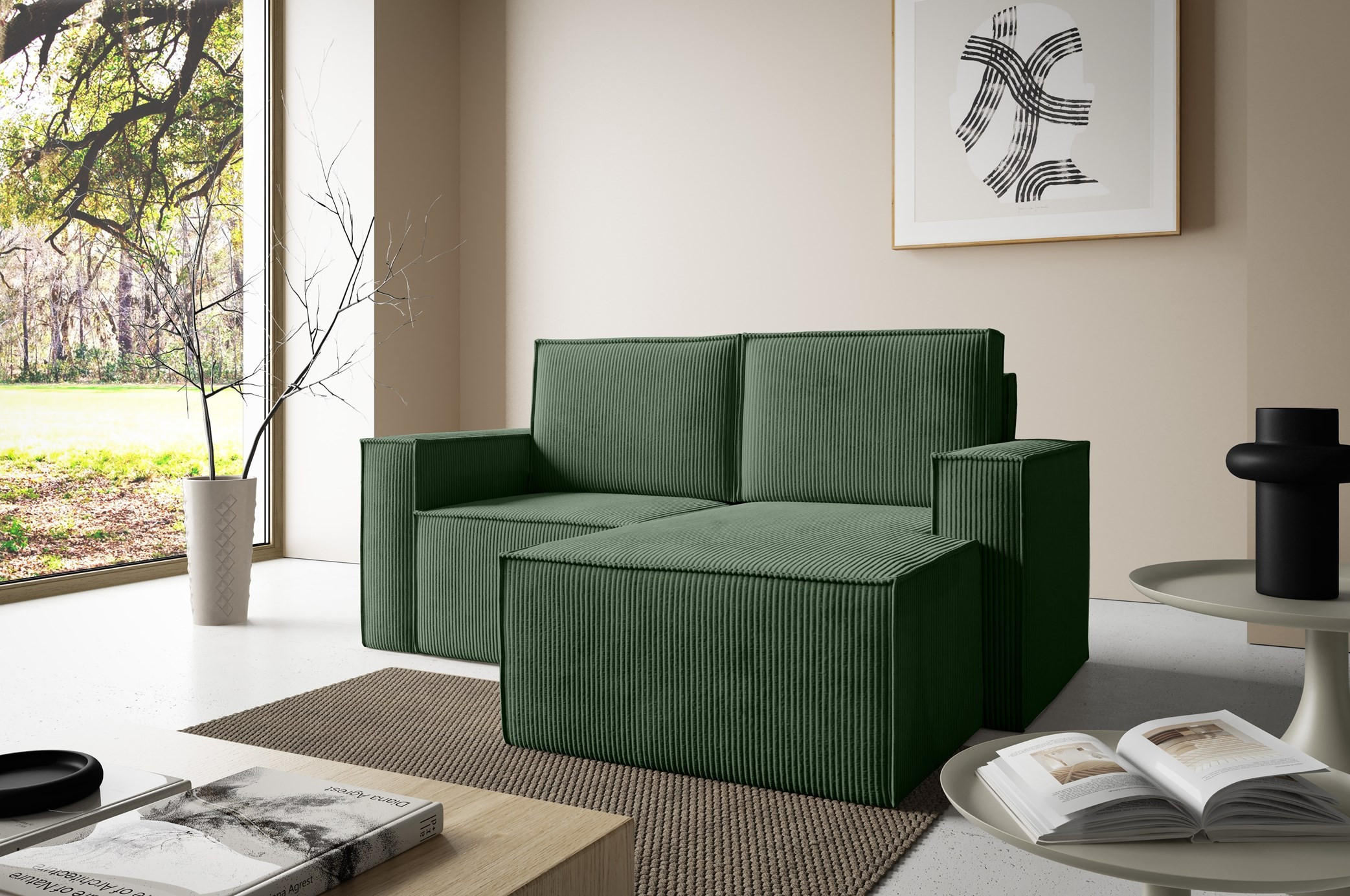ECKSOFA Orto Grün, Zweisitzer Kordecksofa rechte seite - Grün, Holzwerkstoff/Textil (180/141cm) - Bettso