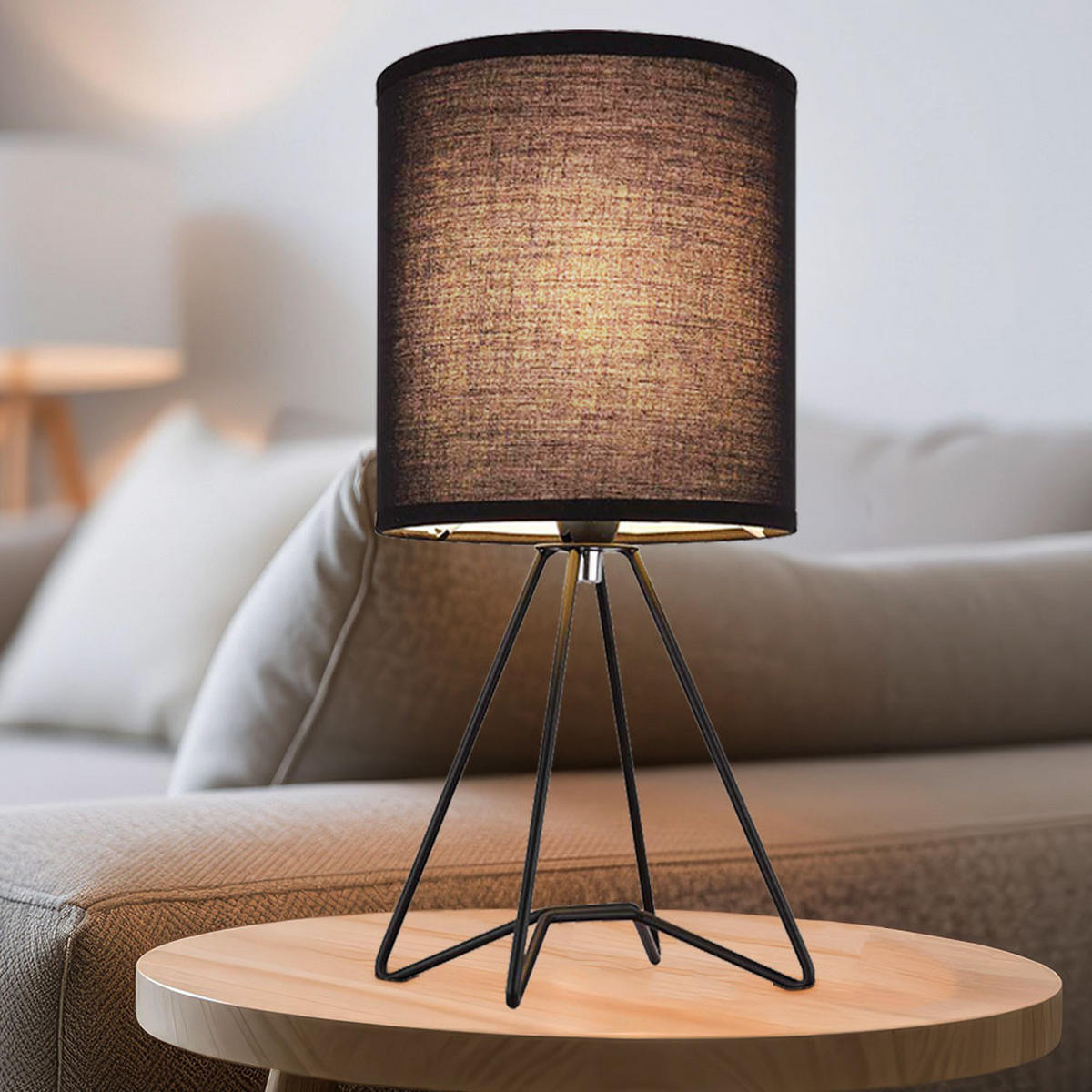 LED TISCHLEUCHTE TAMIAN Textil Schwarz - Schwarz, Metall (16/16/34.5cm) - Globo Lighting