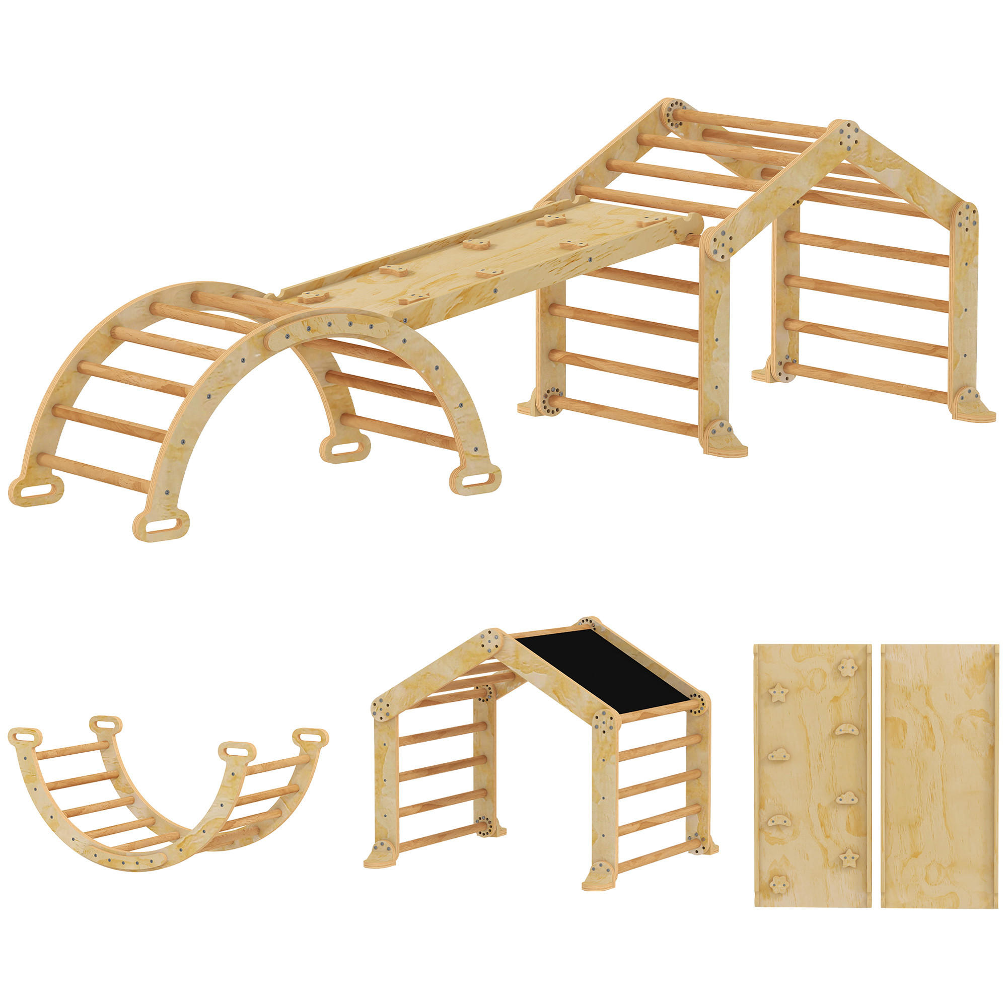 KLETTERGERÜST 9-in-1 DE-09844 Holz - Naturfarben, Holz (52.5/48/100cm) - ComfortXL