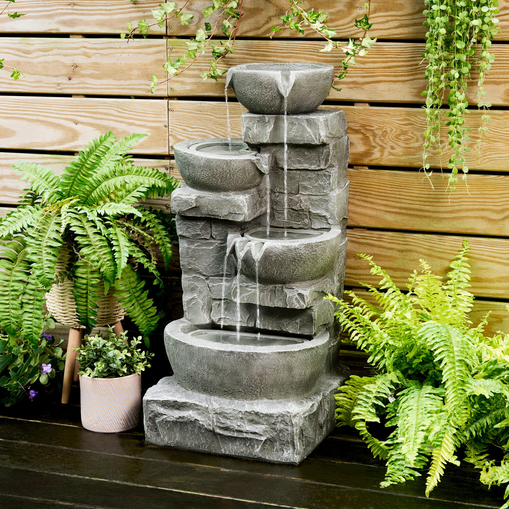 GARTENBRUNNEN 84.5cm - Grau, Kunststoff (39.4/38.7/84.5cm) - Teamson Home