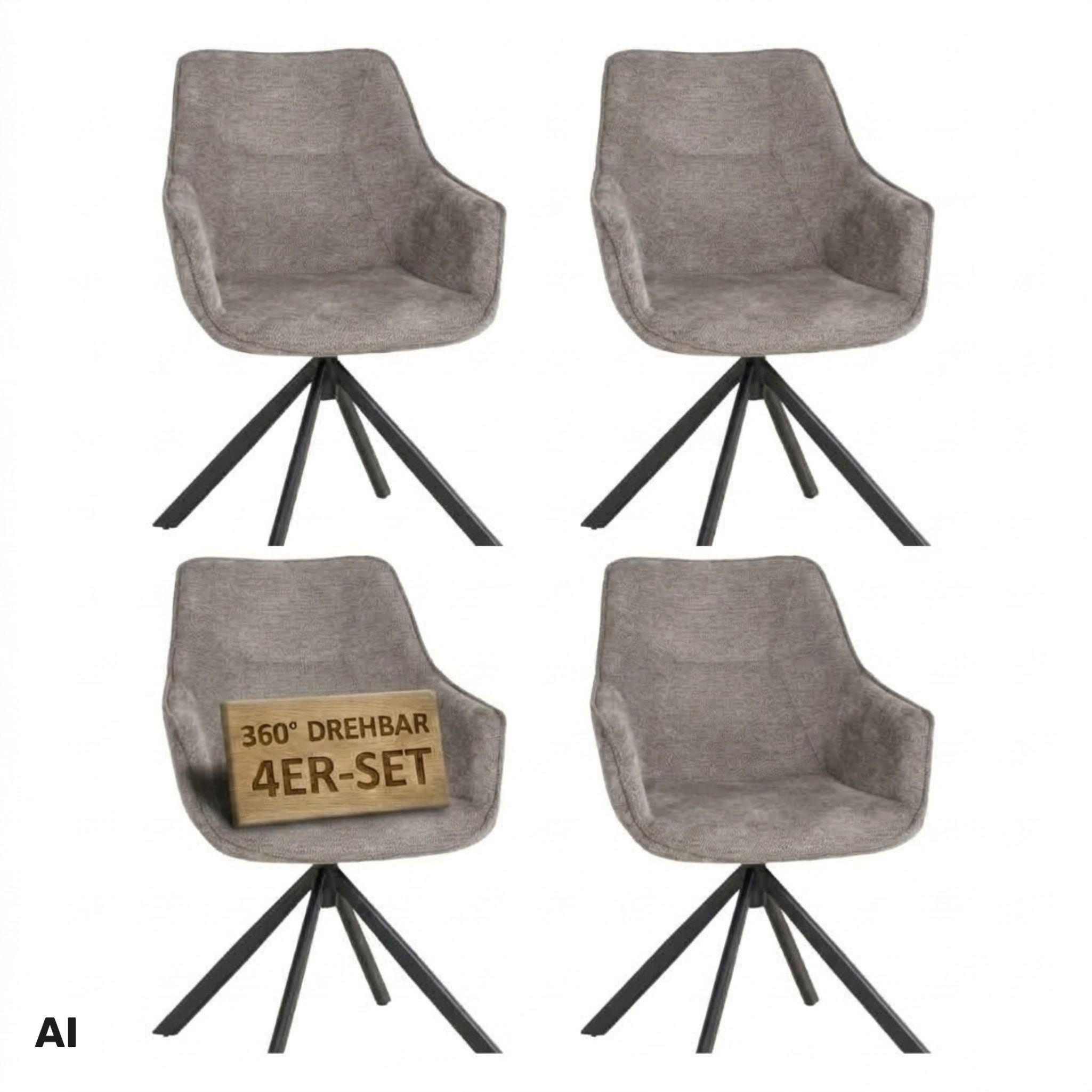 ESSZIMMERSTUHL 4er Set San Carlo hellgrau drehbar - Hellgrau/Schwarz, Textil/Metall (57/87/67cm) - Mr. Deko