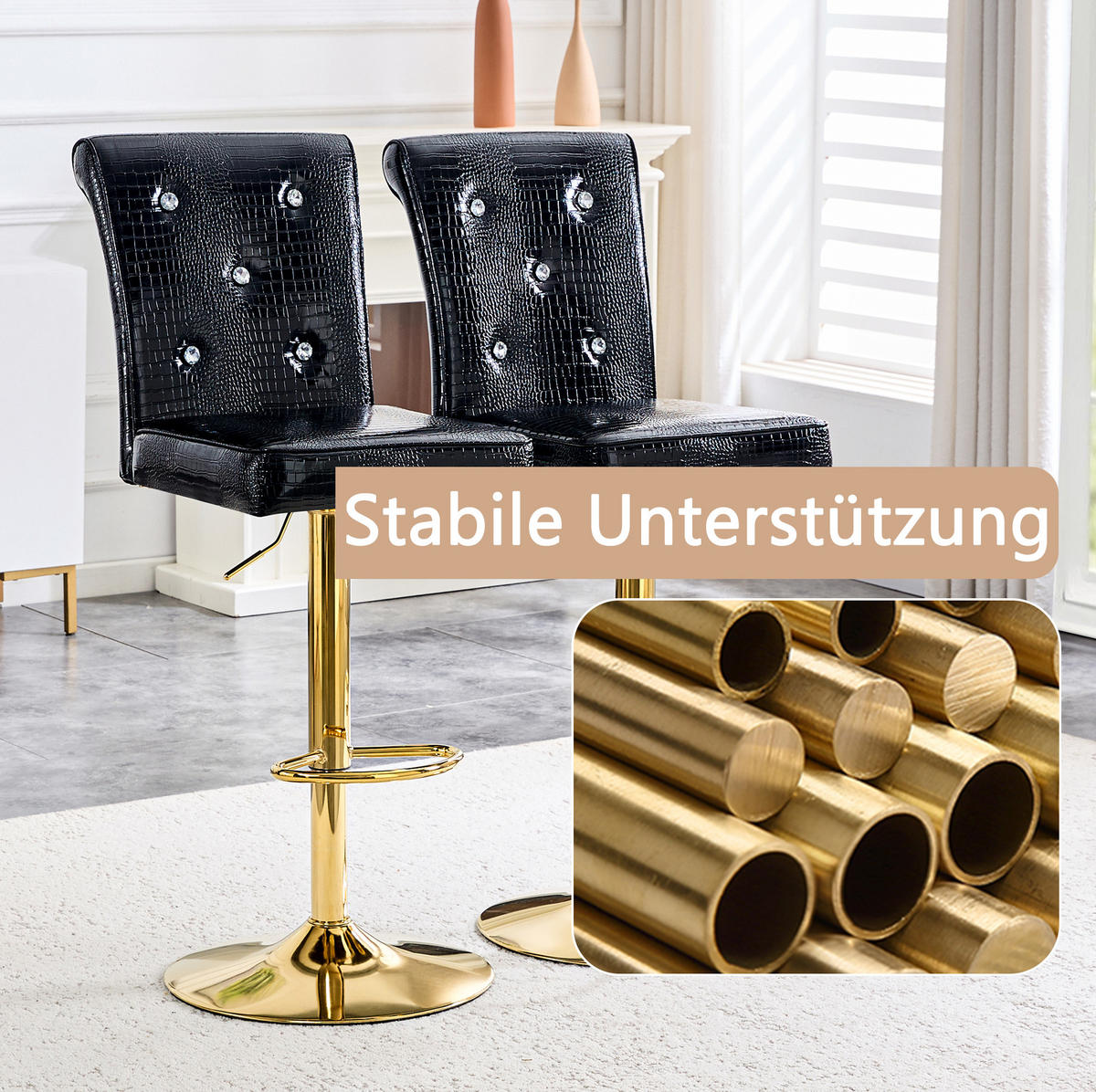 BARSTUHL PVC Schwarz mit Kristallknopf-Details - Schwarz, Metall (42/125/55cm) - Meubliv