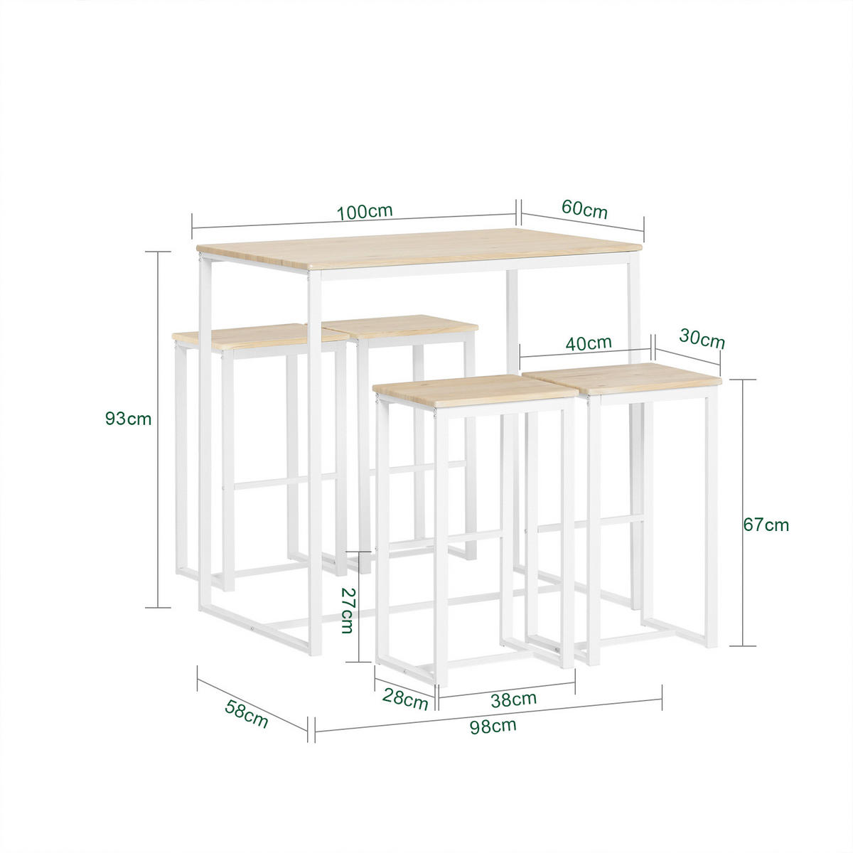 BARTISCH + 2 x BARHOCKER - Weiß, Holzwerkstoff (100/96/60cm) - SoBuy