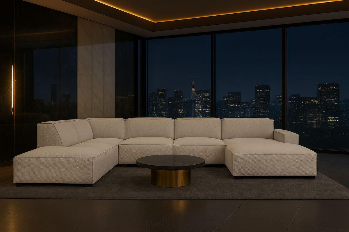 ECKSOFA Cursal V, Stoff Artico, Nata, Links - Creme, Holz (364/262cm) - Kaiser Möbel