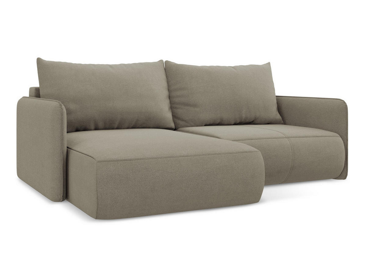 ECKSOFA mit Schlaffunktion Strukturstoff Stoff Beige - Beige/Schwarz, Kunststoff/Textil (148/207cm) - Makamii