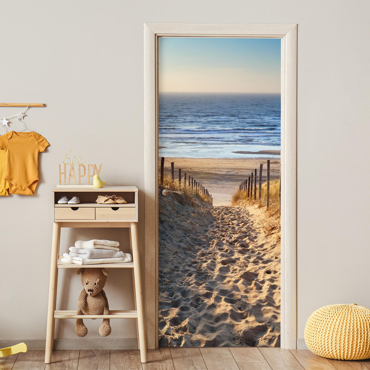 TÜRAUFKLEBER Selbstklebend - Strand - Meer - Niederlande - Dünen - Sonne 95x215 cm - Türtapete - Blau, Kunststoff (95/0.1cm) - MuchoWow