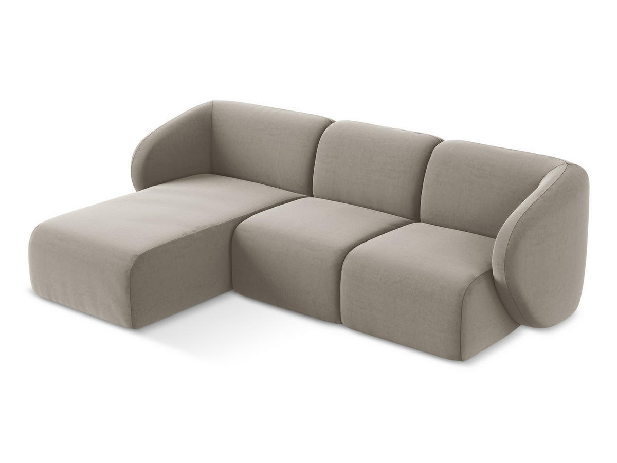 ECKSOFA Links Samt Stoff Grau - Taupe/Schwarz, Holzwerkstoff/Kunststoff (248/166cm) - Makamii