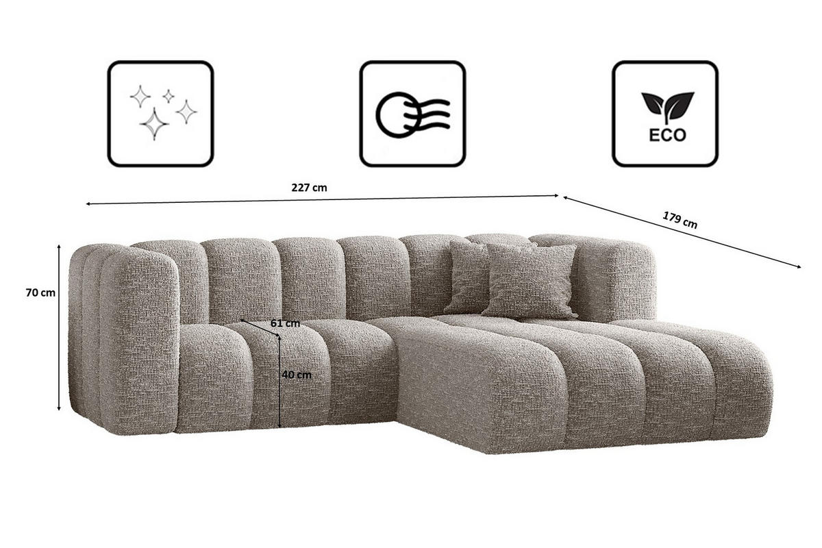 ECKSOFA L-form Sofa Grand modular stoff Haga Hellgrau Rechts - Hellgrau, Holz (227/179cm) - Kaiser Möbel