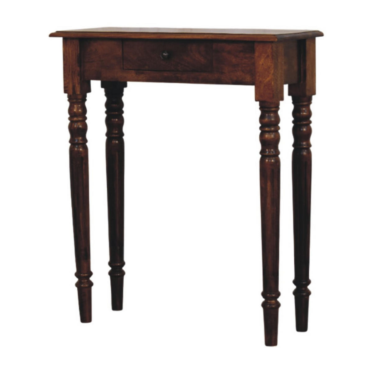KONSOLENTISCH Massivholz Kastanienbraun Gedrechselte Beine, 1 Schublade - Dunkelbraun/Messingfarben, Mangoholz/Holz (70/80/25cm) - Artisan Furniture