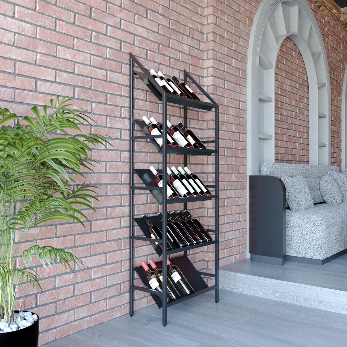 WEINREGAL für 35 Flaschen aus Metall, schwarz Bordeaux - Schwarz, Metall (60/170/30cm) - Metalo Pro