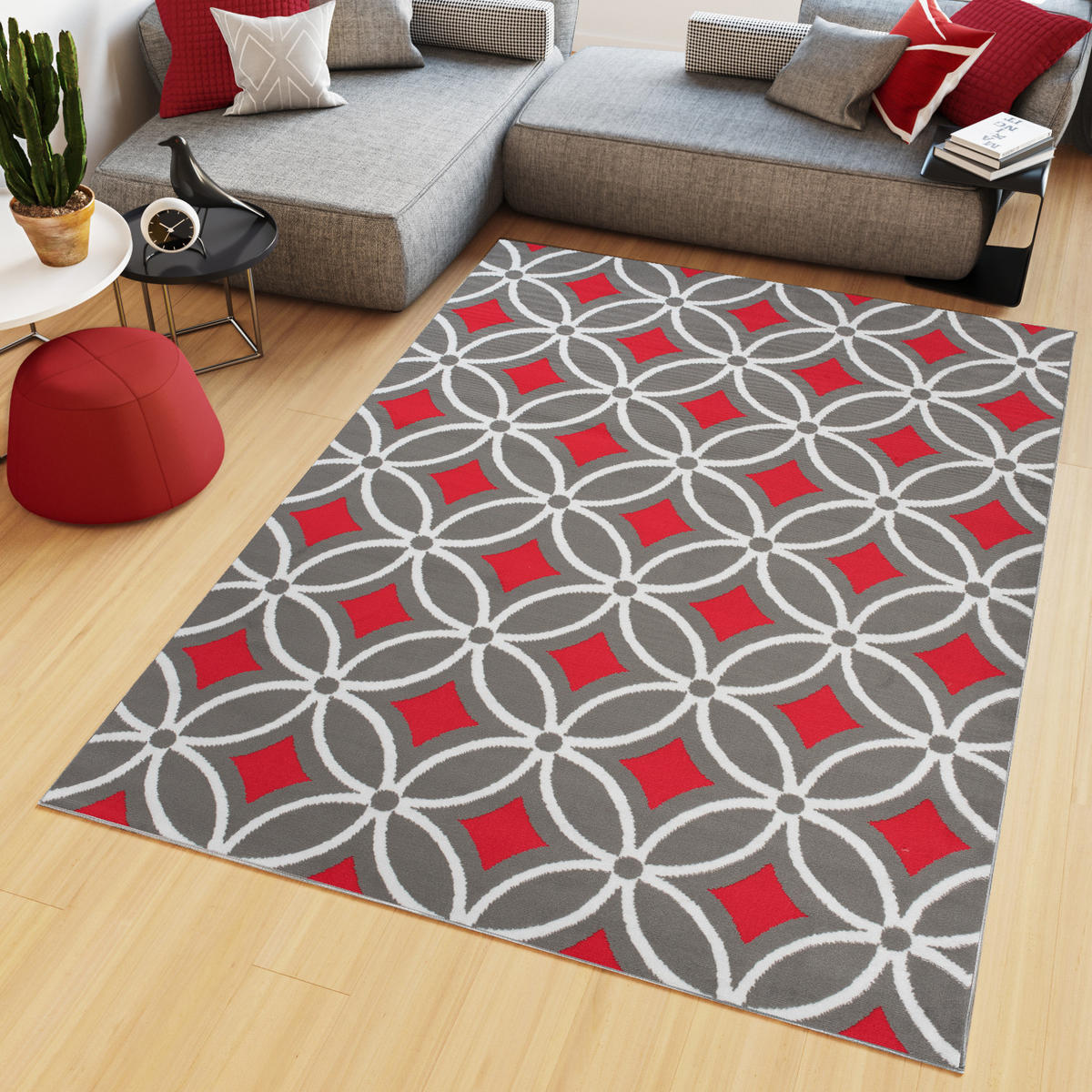 TEPPICH MAYA Rot Geometrisch Mosaik Karo 130/190 cm - Rot, Textil (130/190cm) - Tapiso